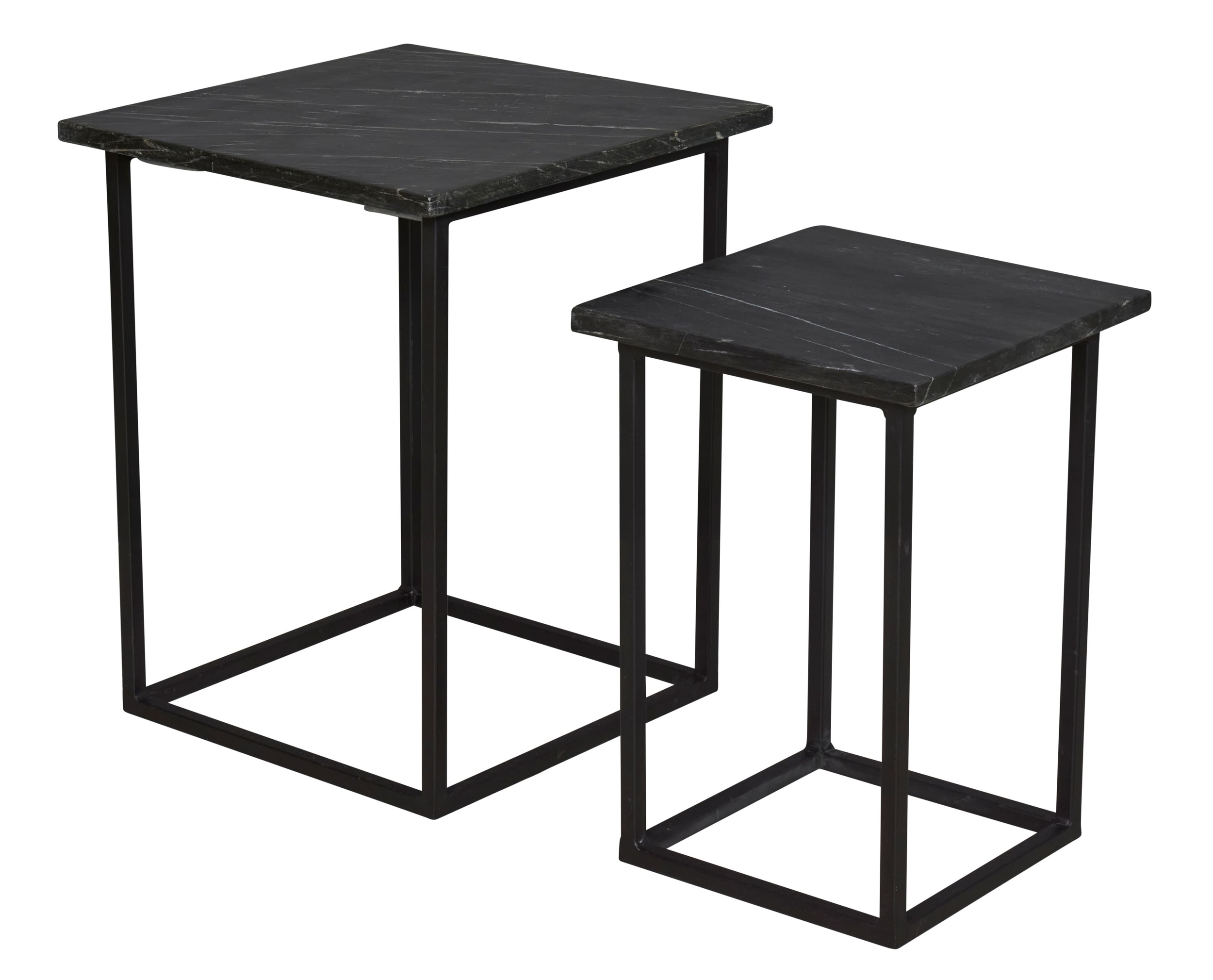 Beistelltisch Set2 Top Marmor schwarz Gestell Eisen schwarz 40x40x50cm +30x30x44