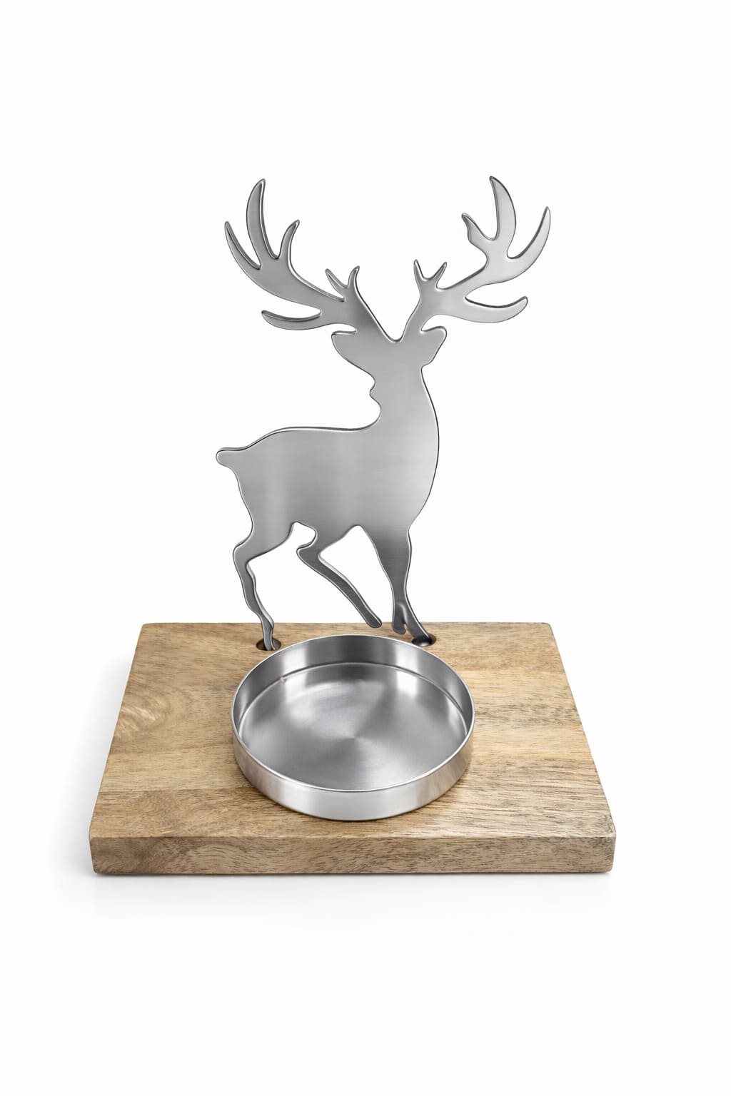 Kerzen. Rentier ES silber matt Holz H=16