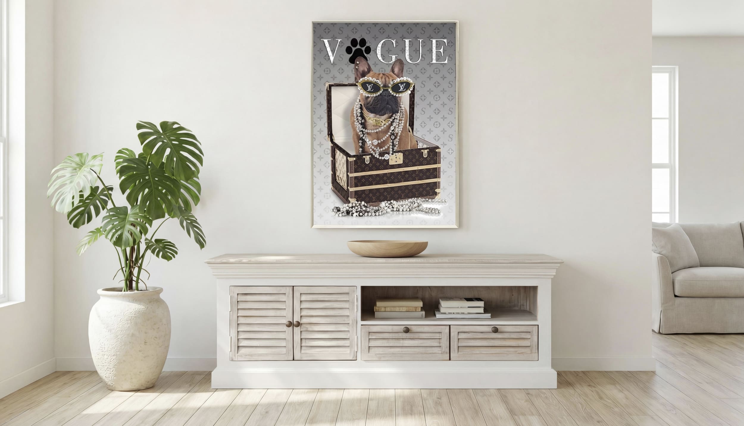 TV Board Hampton Mangoholz weiß mit Lamellenfront 140x40x54cm