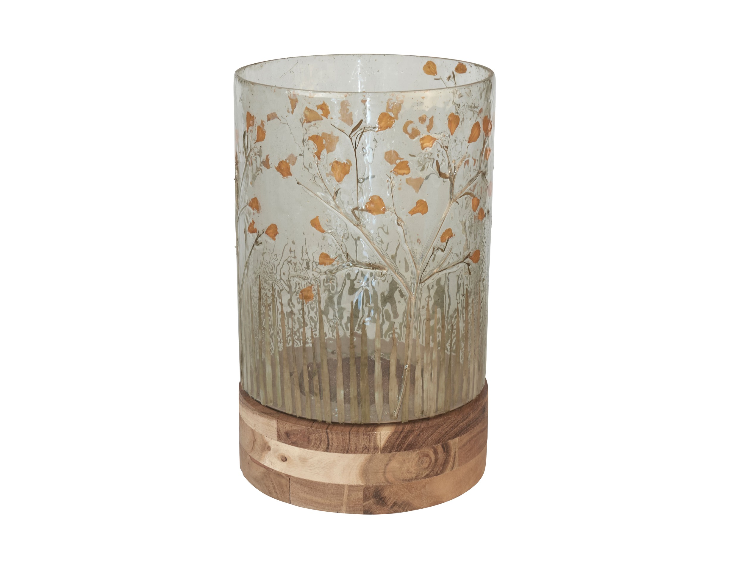 Windlicht Blumenwiese Glas mit Holzsockel 21x21x32cm