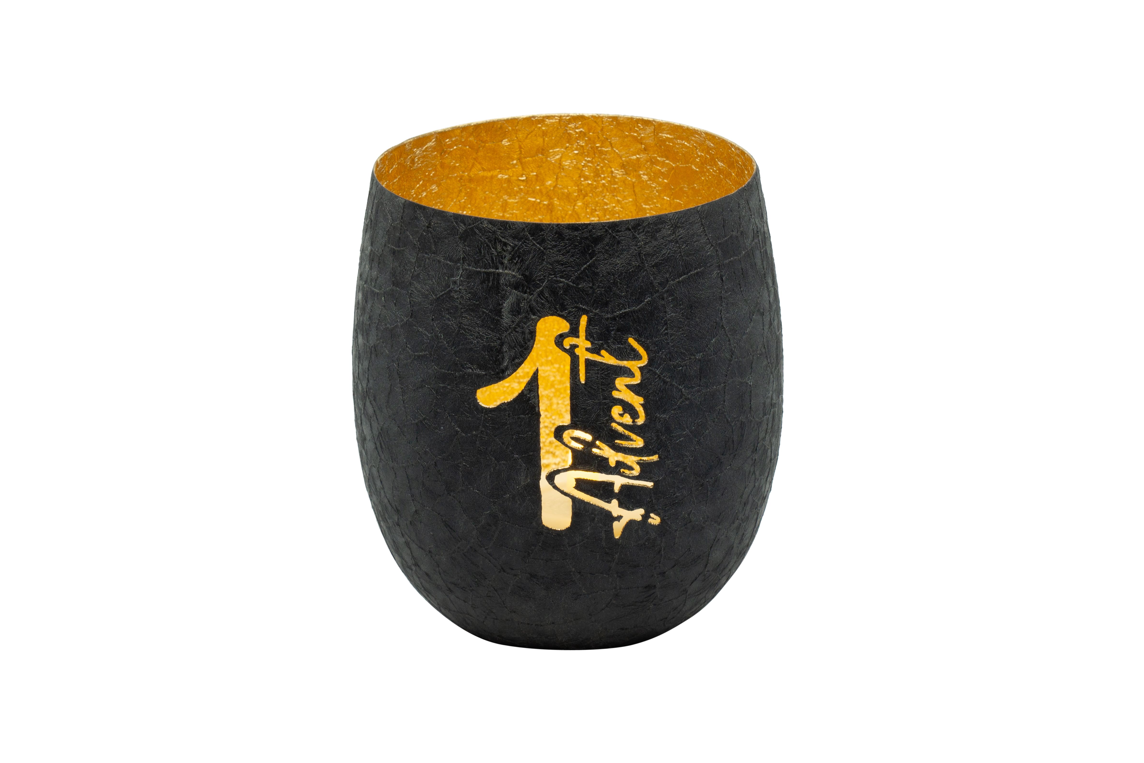 Windlicht Advent 1 Eisen schwarz gold 10x10x12cm