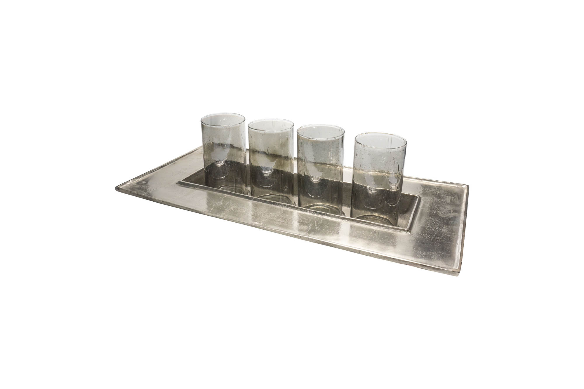 Windlichtreihe Schale Raw Nickel antik Glas grau 4