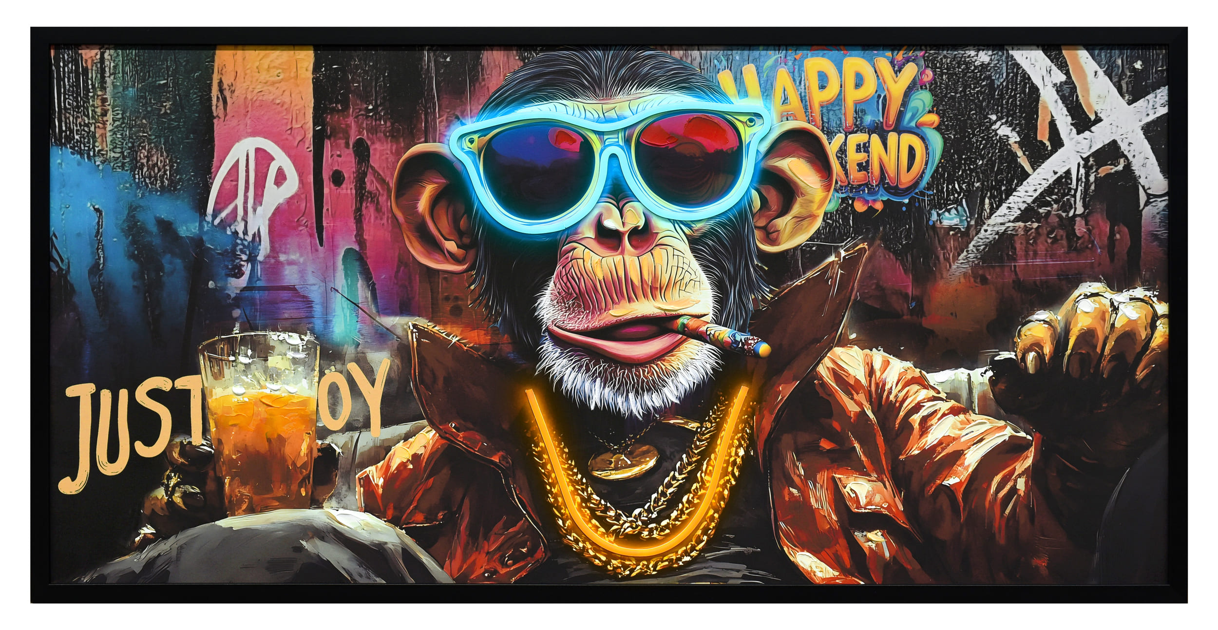Wandbild Frame LED Cool Monkey 120x60cm