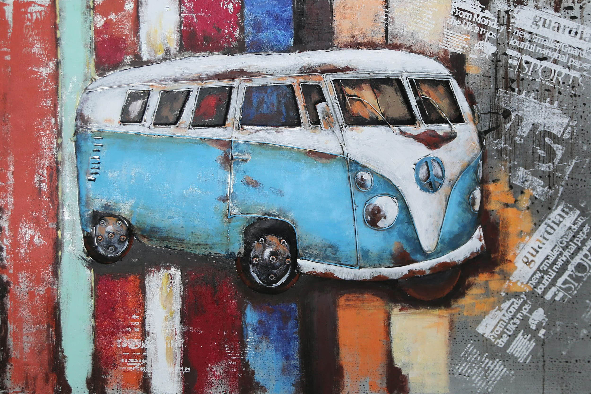 Metallbild Bus hellblau 120 x 80 cm