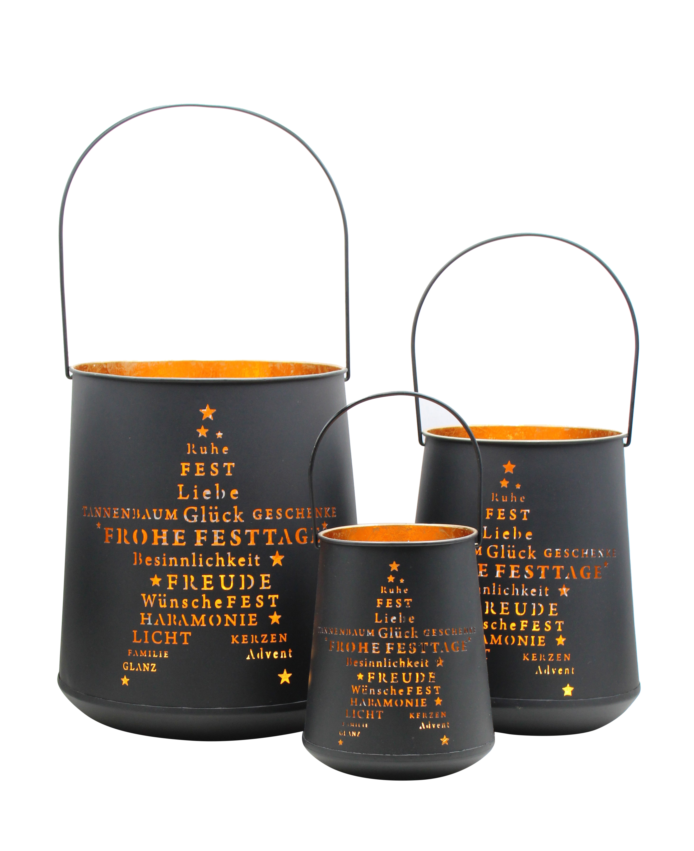 Laterne 3er Eisen d-grün gewischt gold