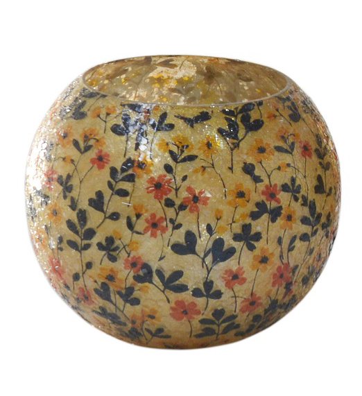 Kugelwindlich Glas Blumedekor gelb mix 14m