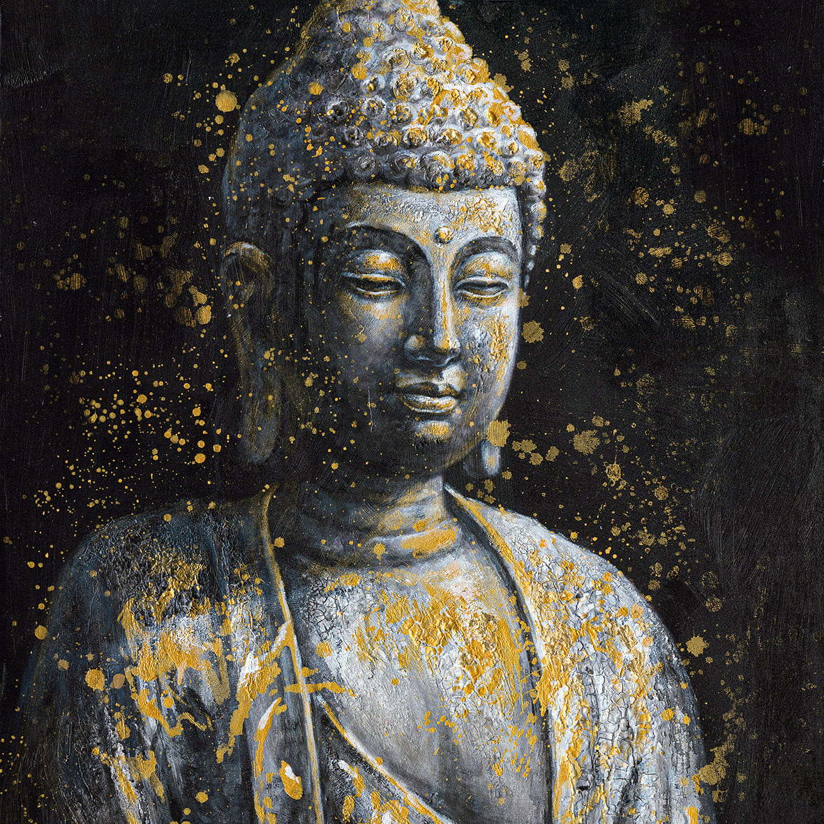 Ölbild Buddha auf schwarzem Grund100x100