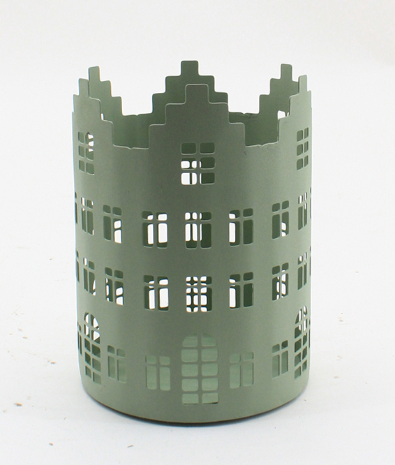 Häuserreihe Windlicht grün 16,5