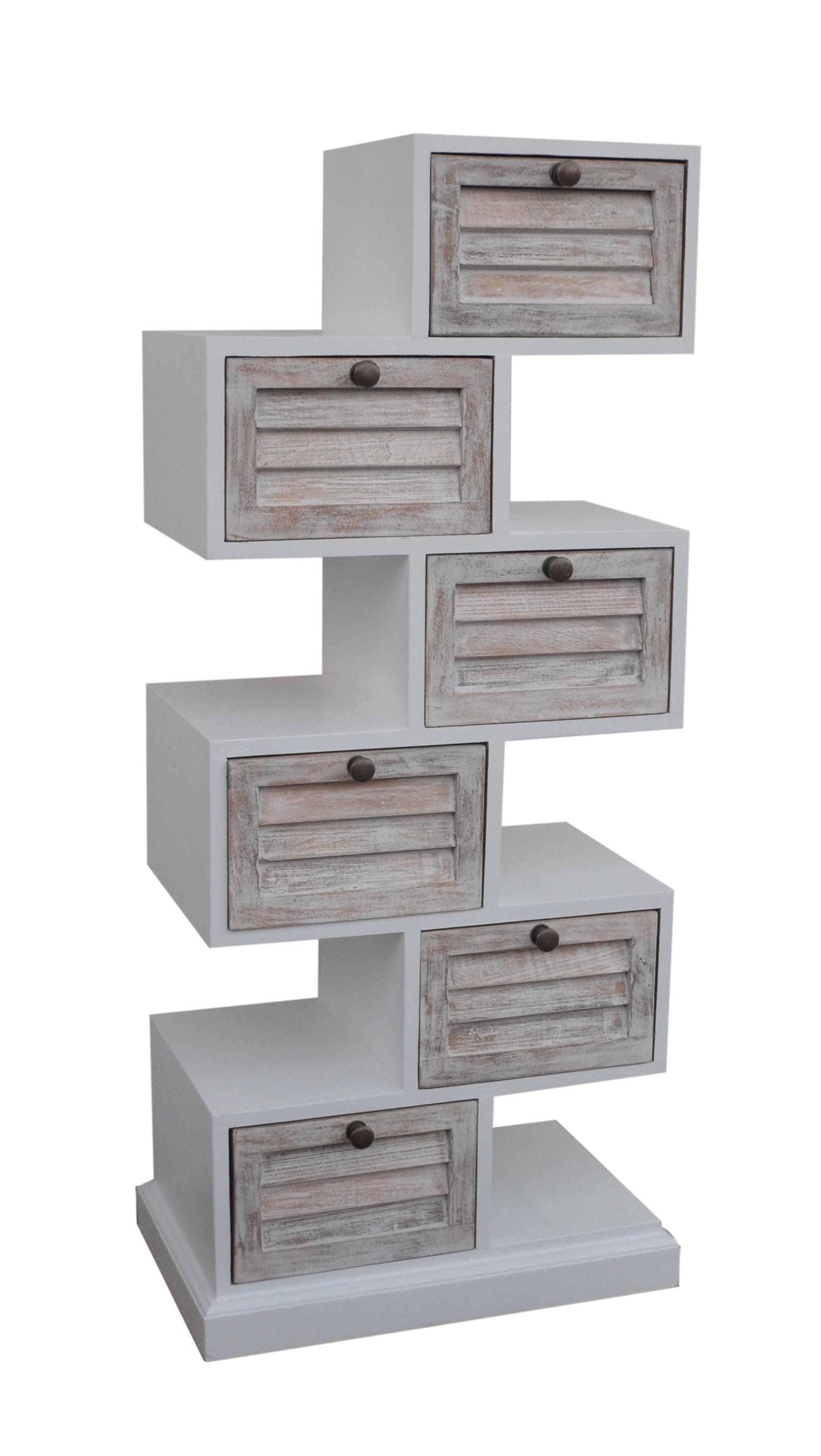 Schubladenkommode Zickzack Hampton Mangoholz weiß mit Lamellenfront 54x34x121cm