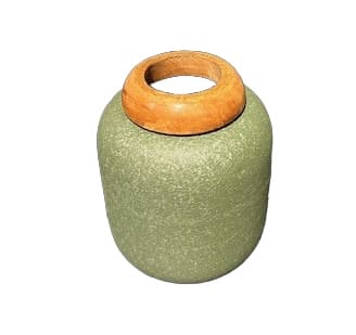 Vase Eisen grün mit Holzrand 18x8x21cm