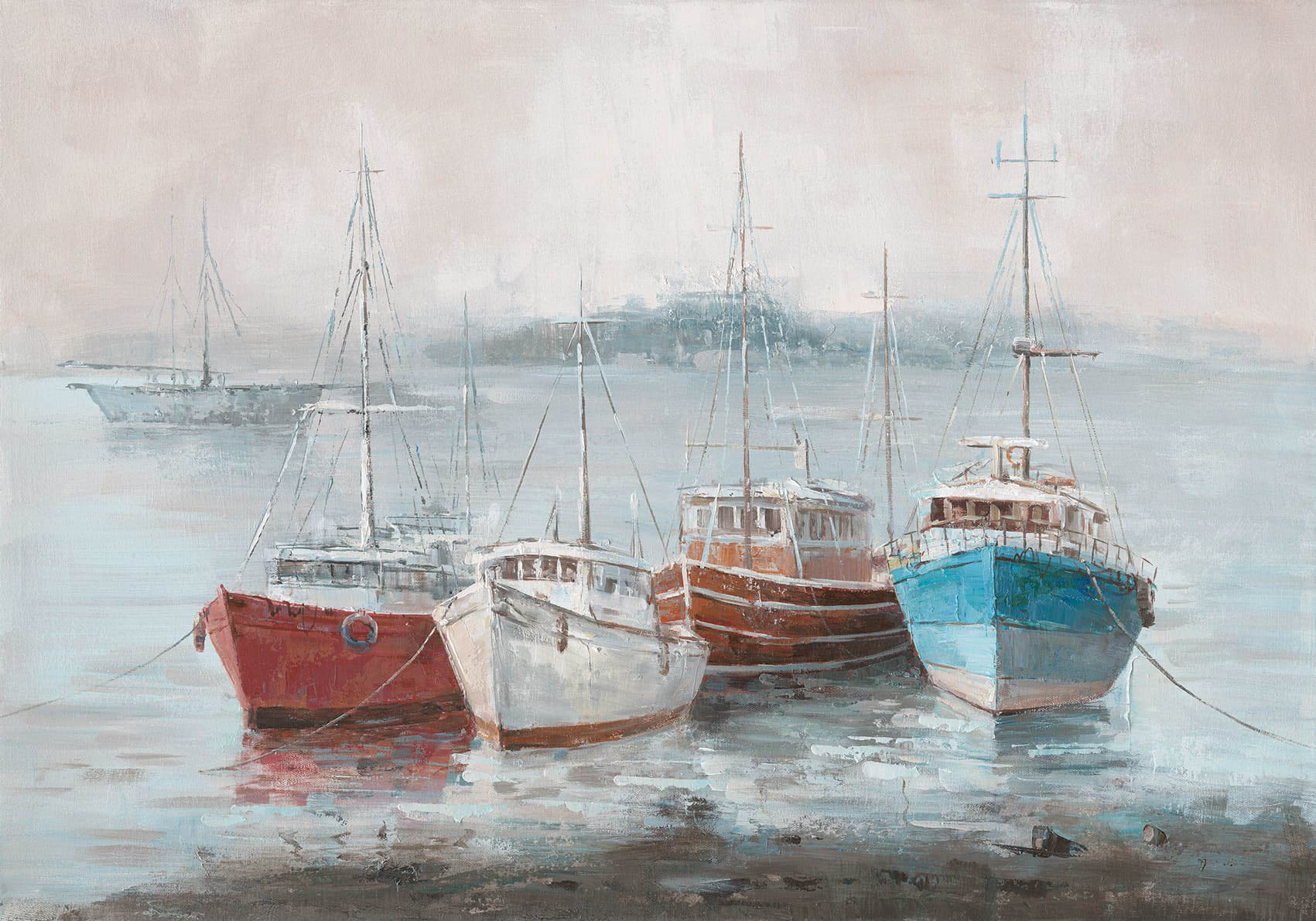ÖLBILD BOOTE AUF DEM WAS