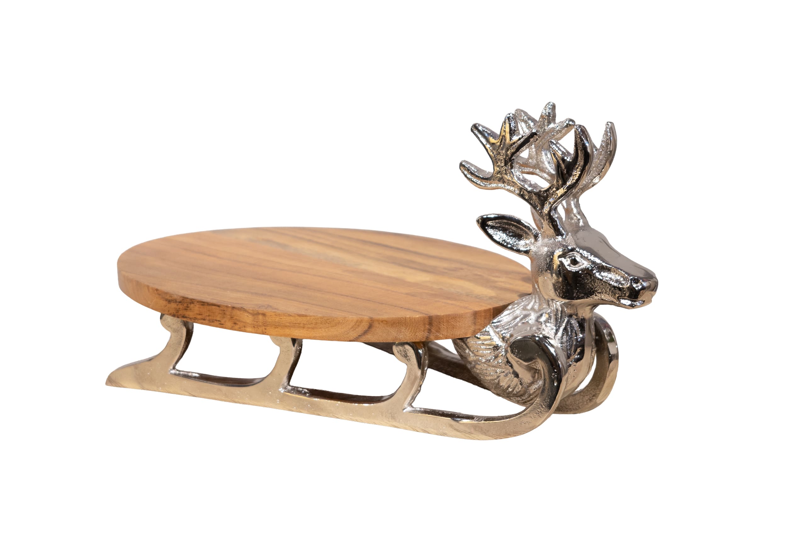 Teller Hirsch Alu Nickel Holz 40x21x18