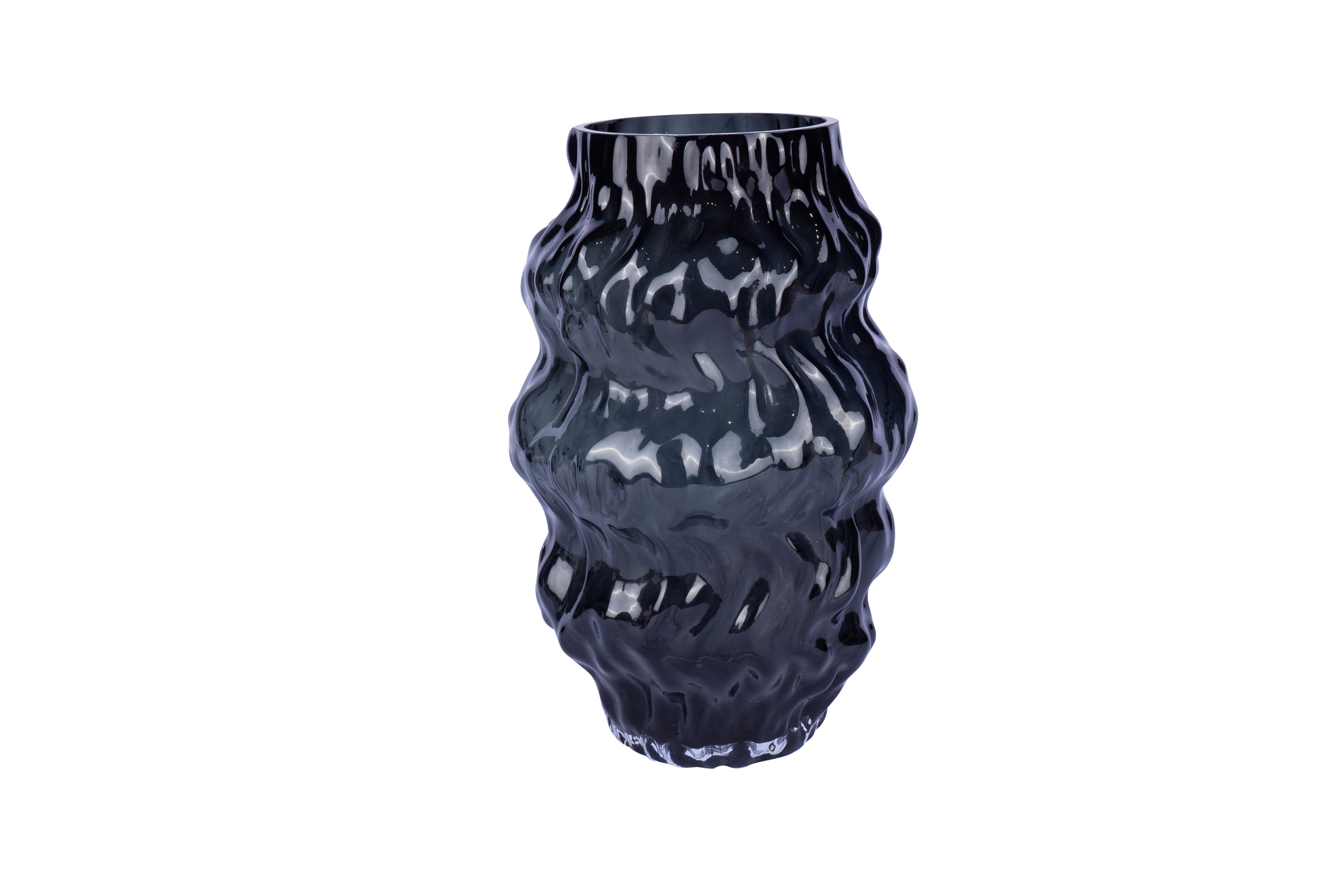 Vase Glas dunkelgrau mit Wellendesign 20x20x32cm
