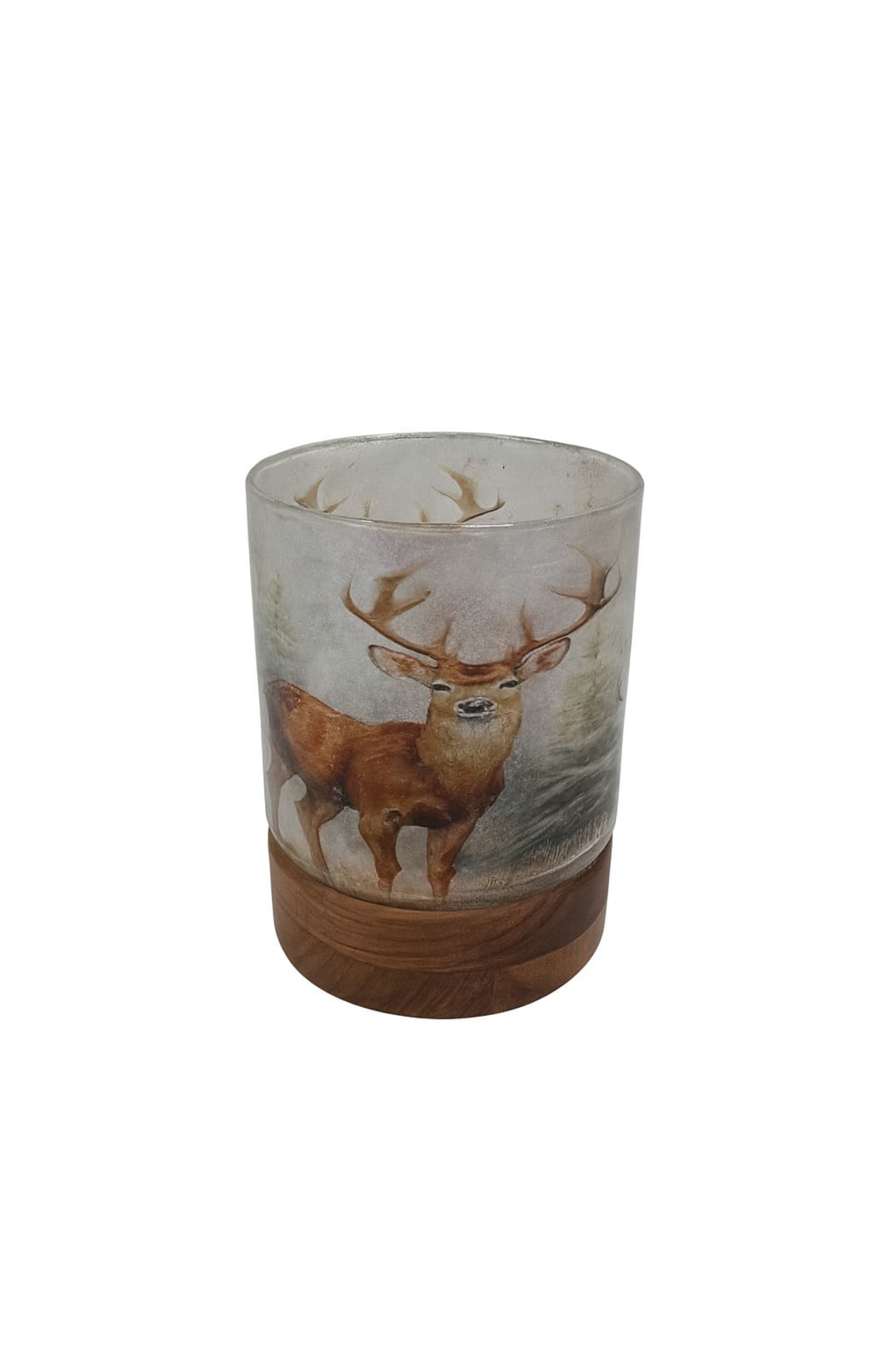 Windlicht Hirsch Wald Holz 10x10x13