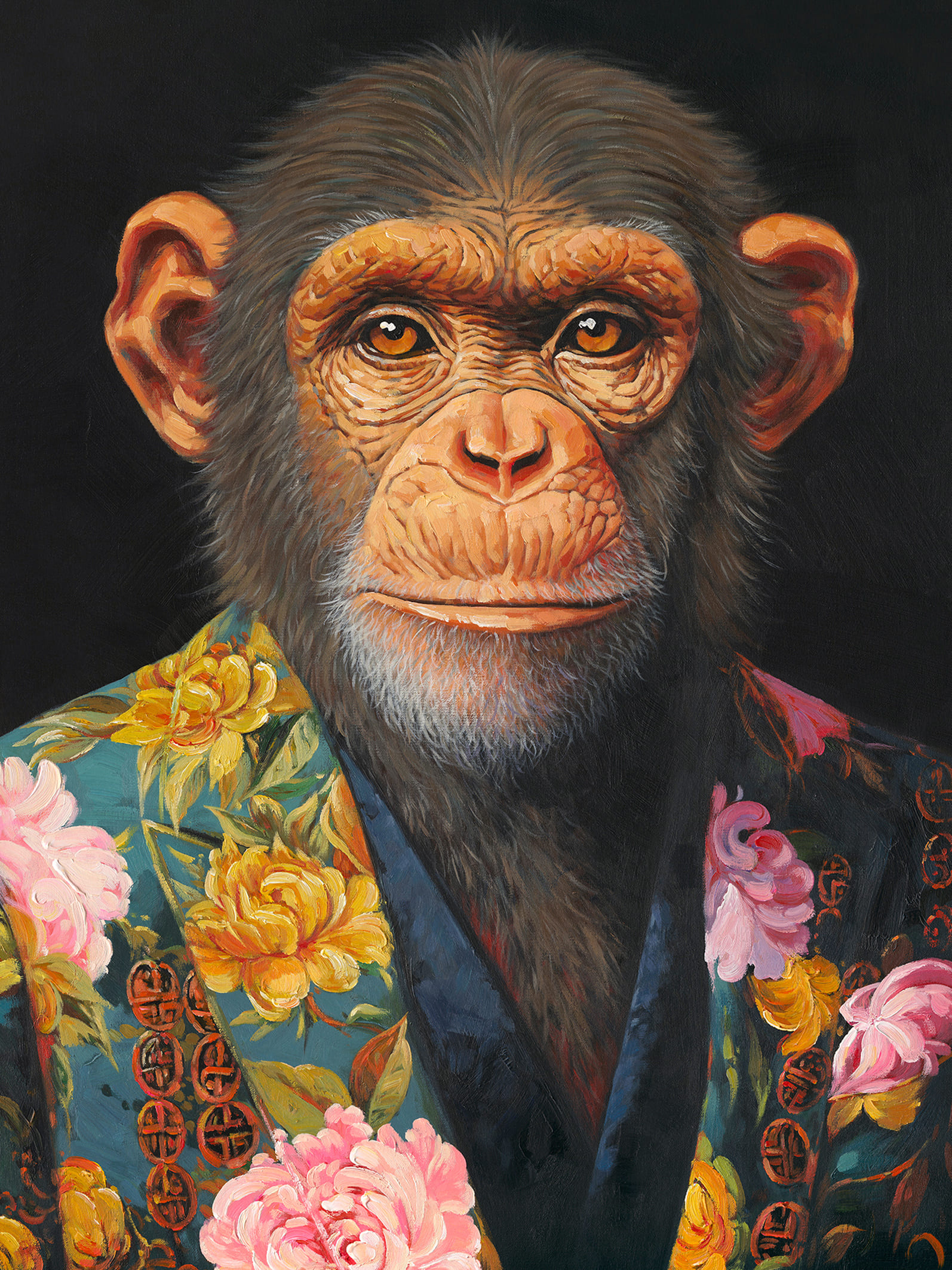 Ölbild mit Rahmen Schimpasenporträt