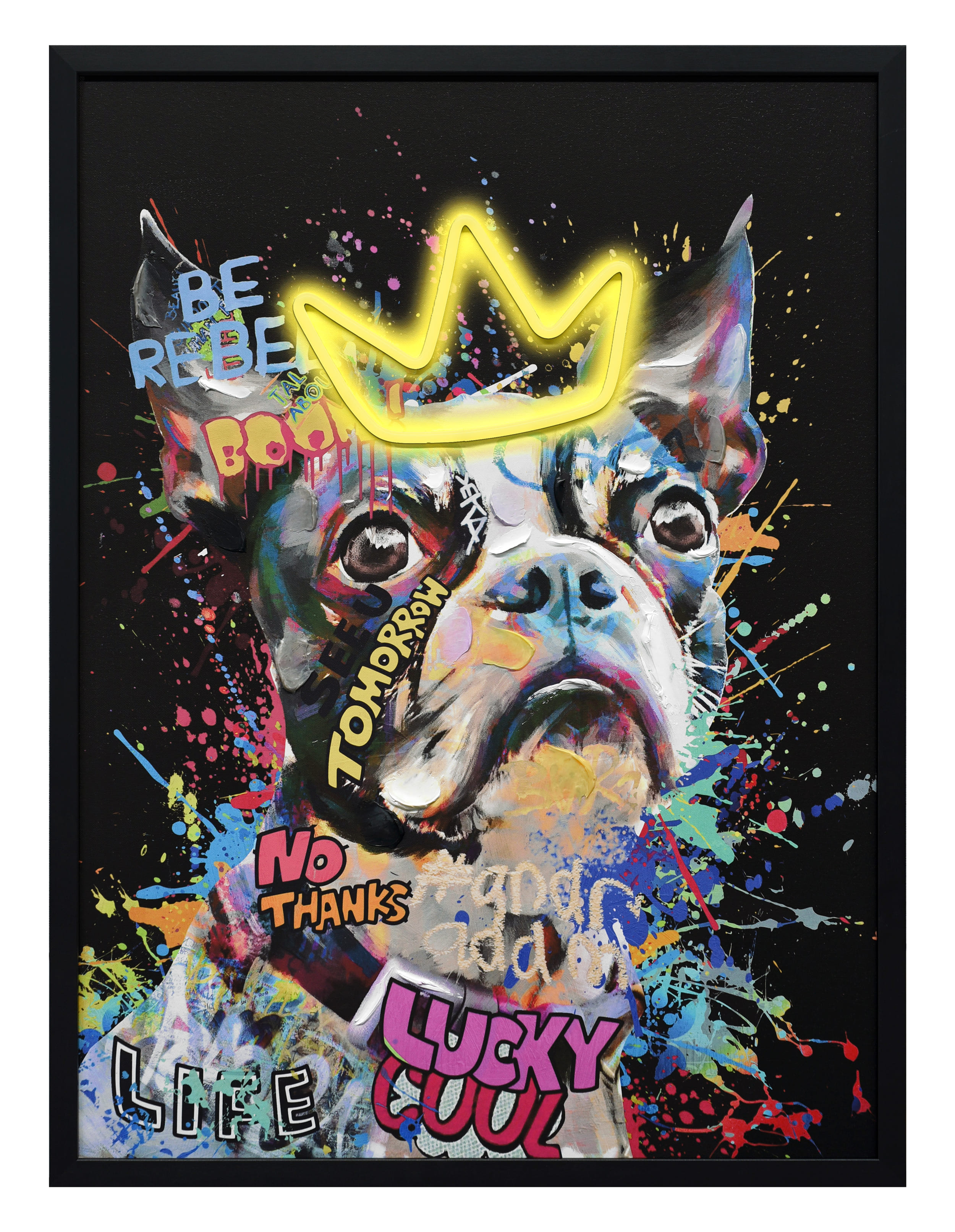 Wandbild Frame LED Bulldog with crown 60x80cm
