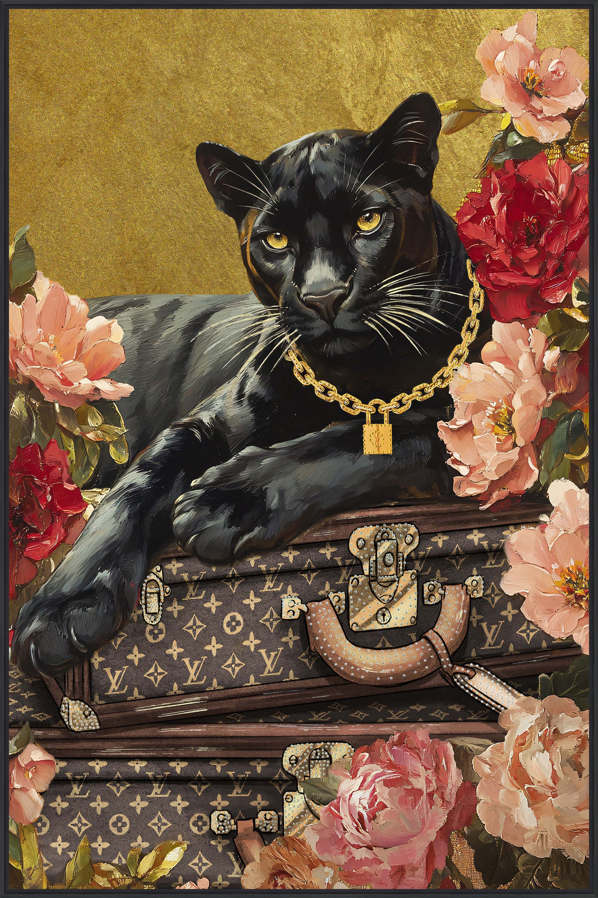 Wandbild Frame Panther on suitcase 80x120cm