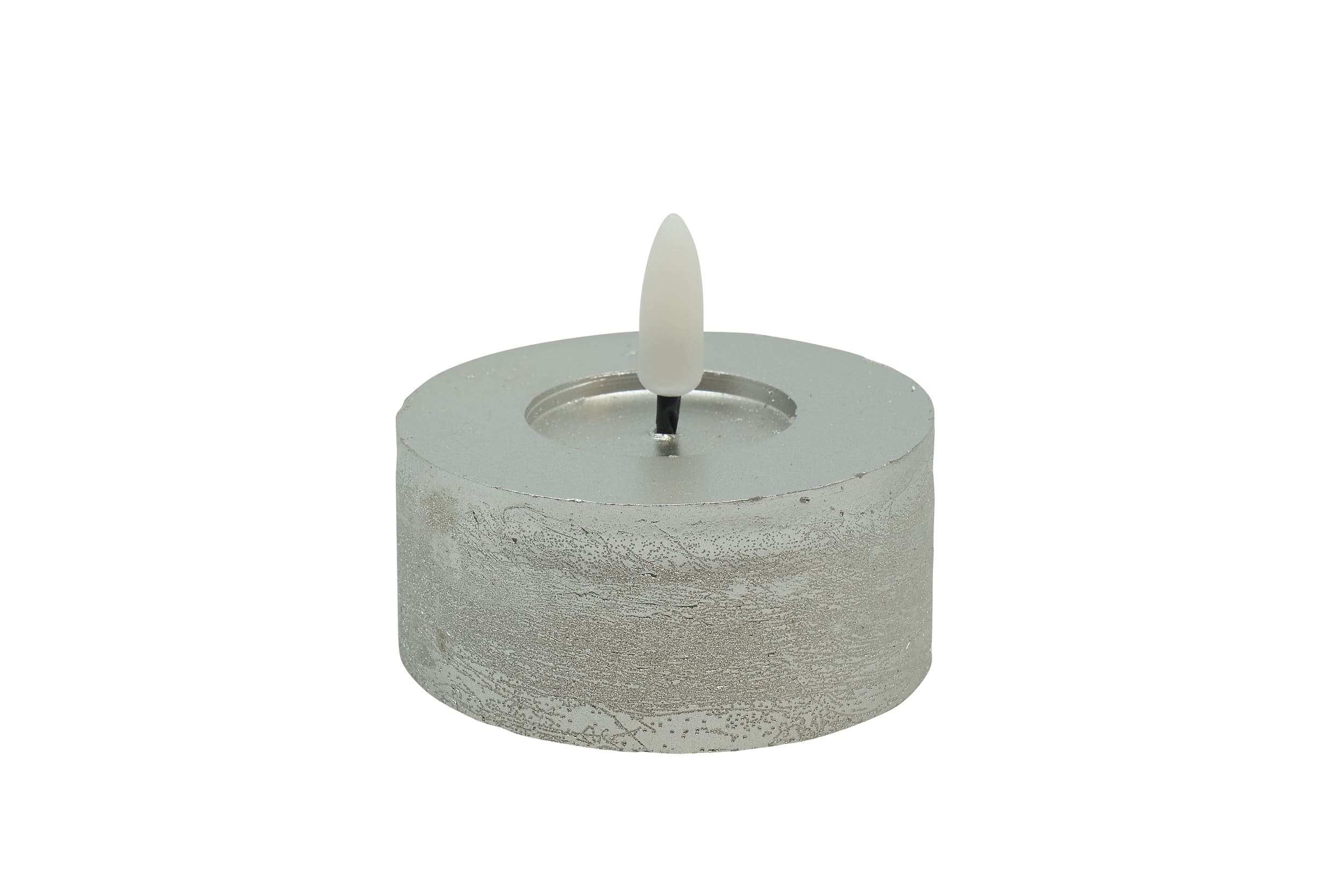LED Teelicht 2er Set Winter Echtwachs silver metallic rustic 6,8x3cm 3D-Flamme