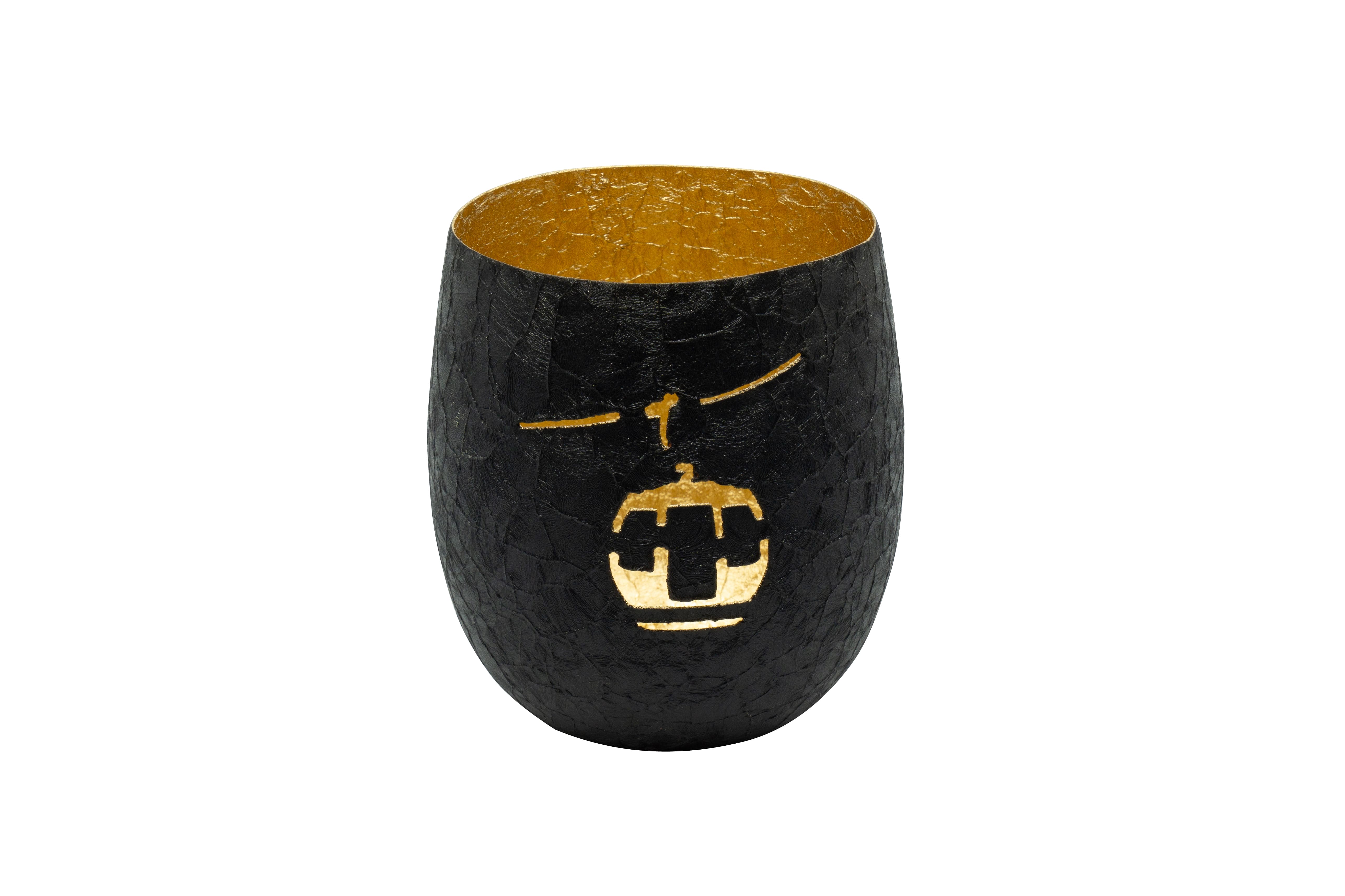 Windlicht Gondel Eisen schwarz gold 10x10x12cm