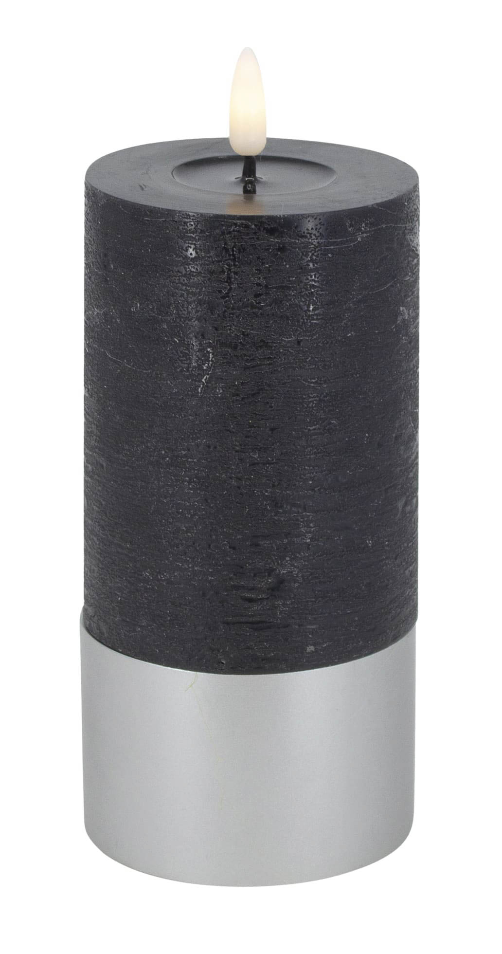 LED Kerze Alu-Silber black 7,5x15