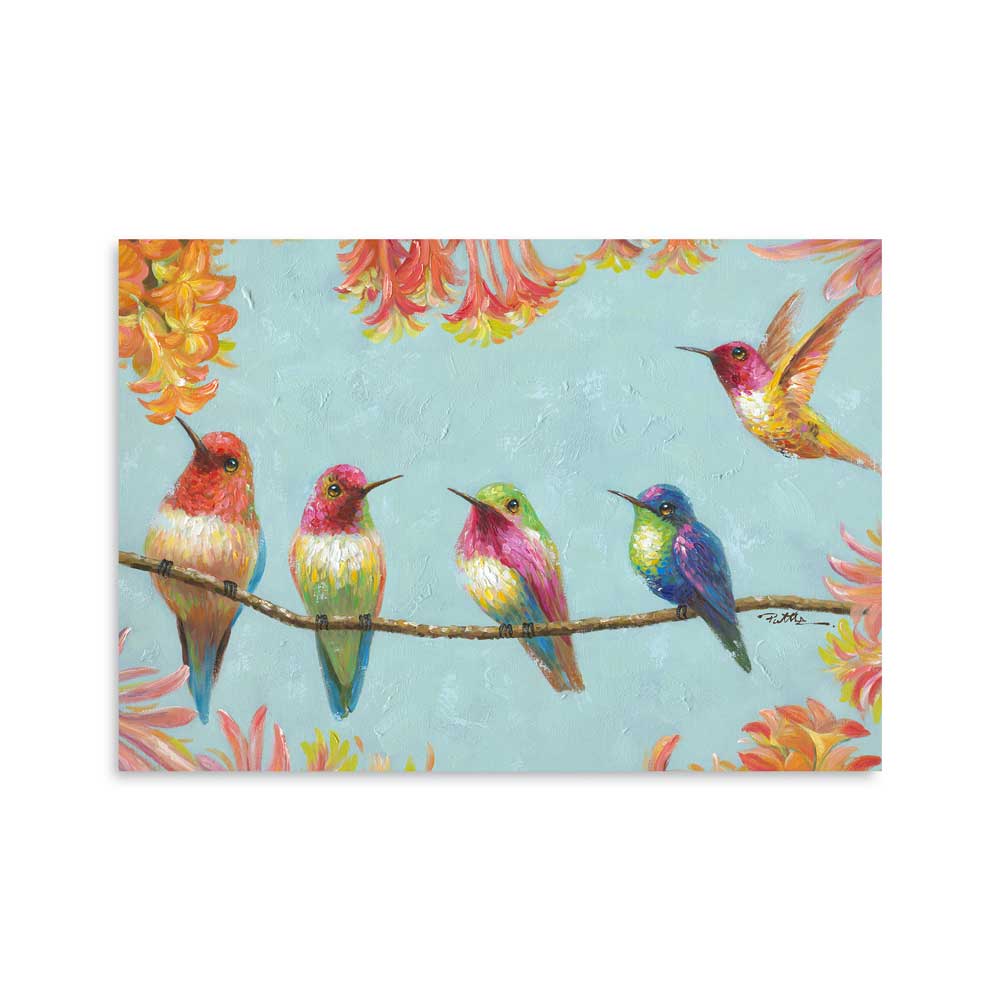 Ölbild Kolibris mit Blüten bunt 100x70cm