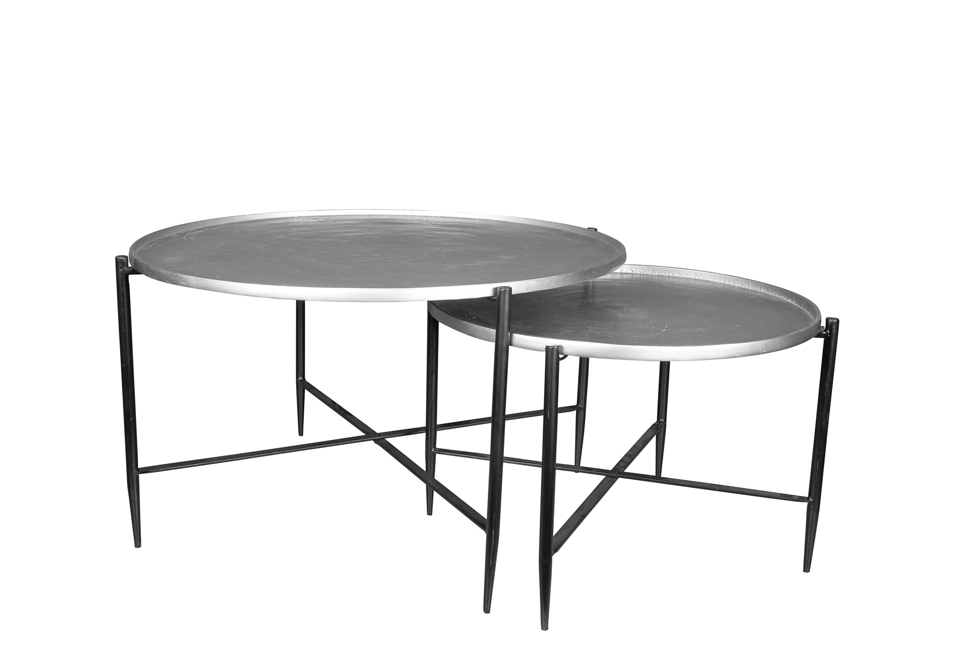 Tisch Set2 Platte Alu Raw Nickel 84x47cm und 53x39cm