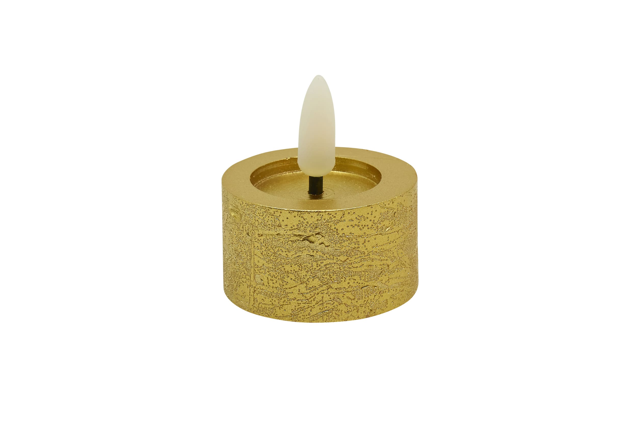 LED Teelicht 2er Set Winter Echtwachs gold metallic rustic 4,5x2,5cm  3D-Flamme