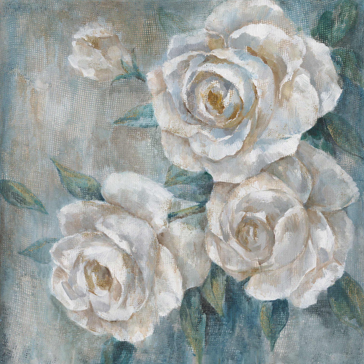 ÖLBILD WEIßE ROSEN 70X70