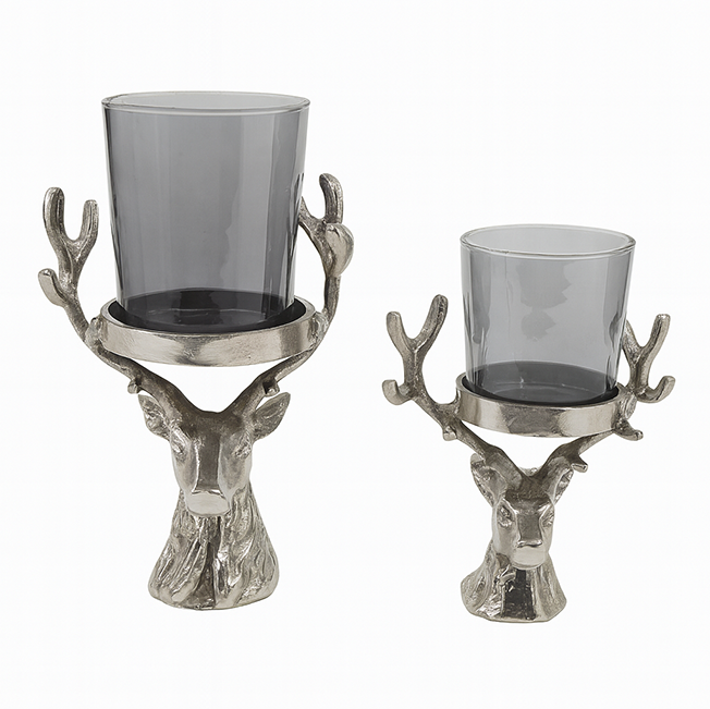 WL Hirsch mit Glaseinsatz Alu Nickel 28