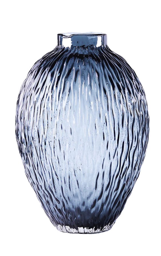 Vase Glas bauchig mit Strukturdekor graublau D=32cm H=47cm