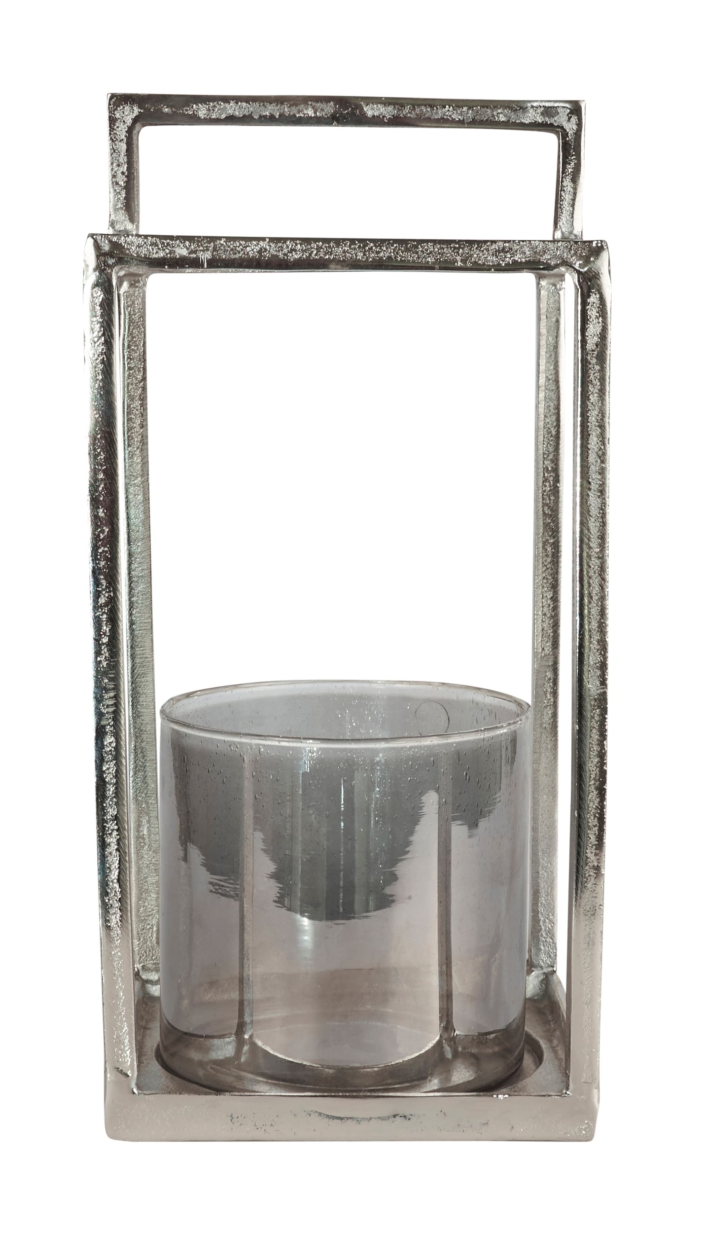 Laterne Gestell Alu Nickel mit Glaseinsatz grau 19x19x40cm