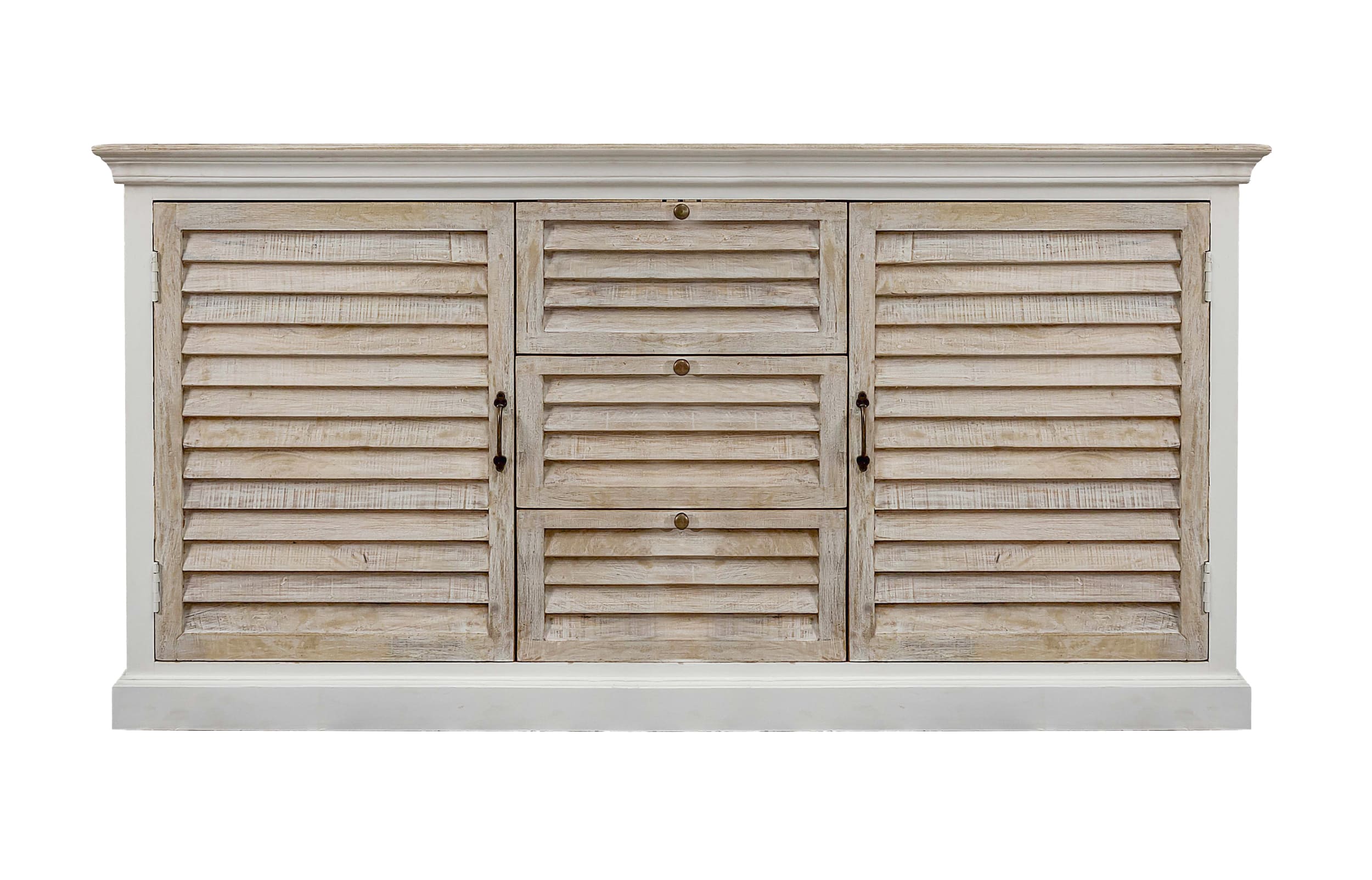 Sideboard Hampton mit Lamellenfront Mangoholz weiß 152x40x91cm