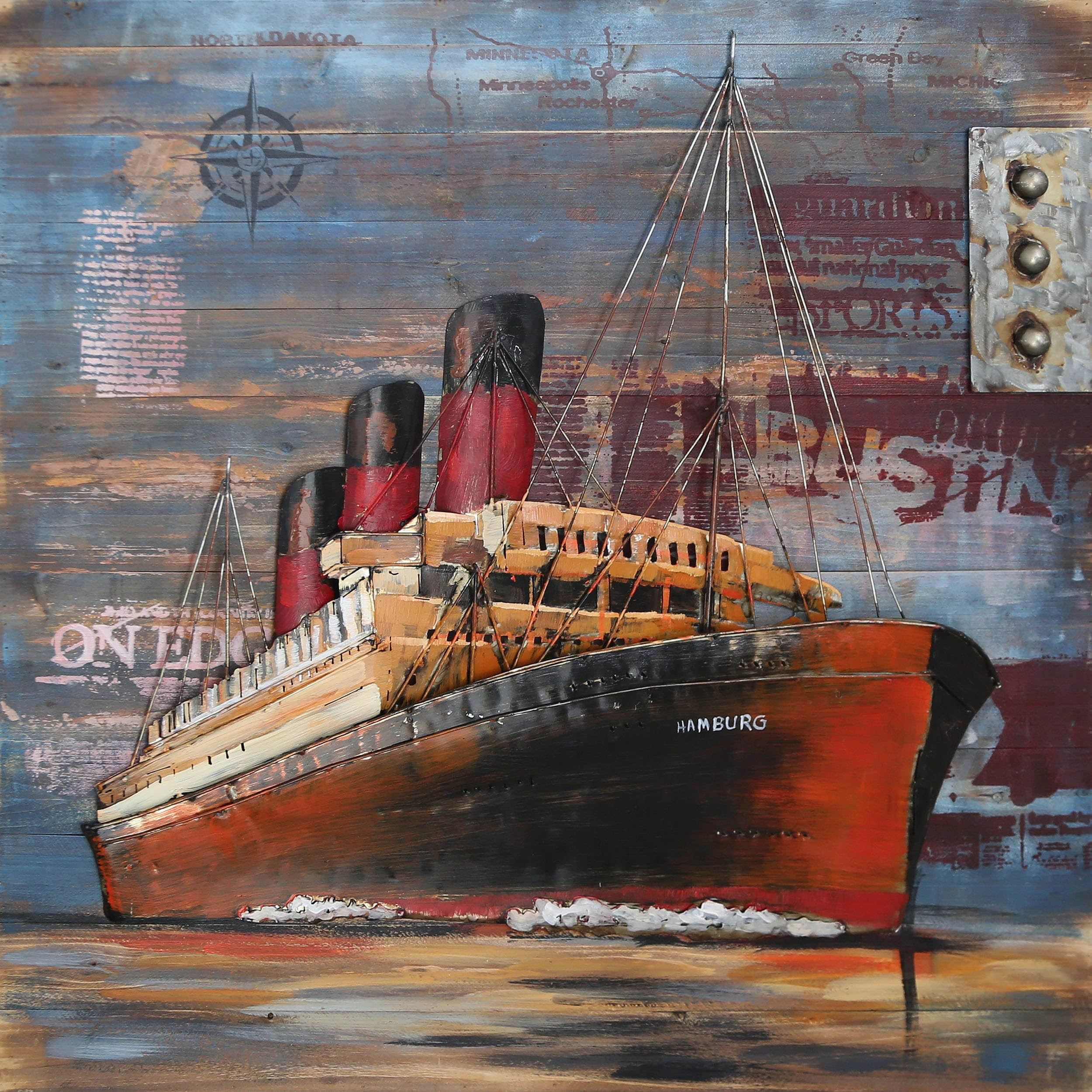 Wandbild Holz und Metall Dampfschiff