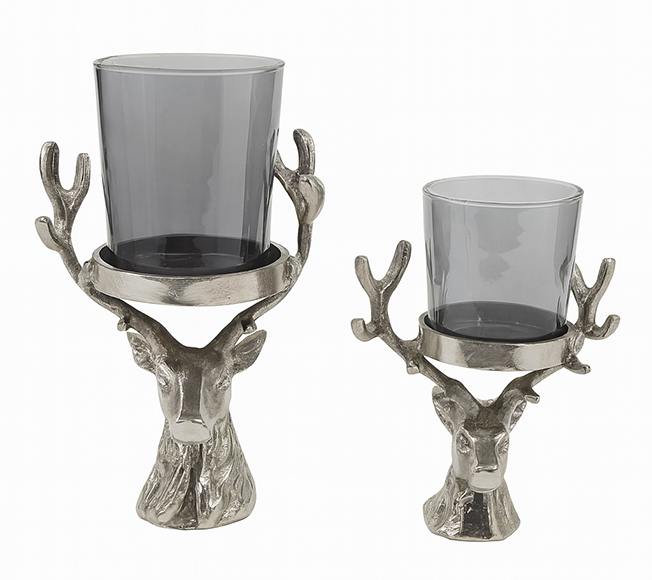 WL Hirsch mit Glaseinsatz Alu Nickel 21