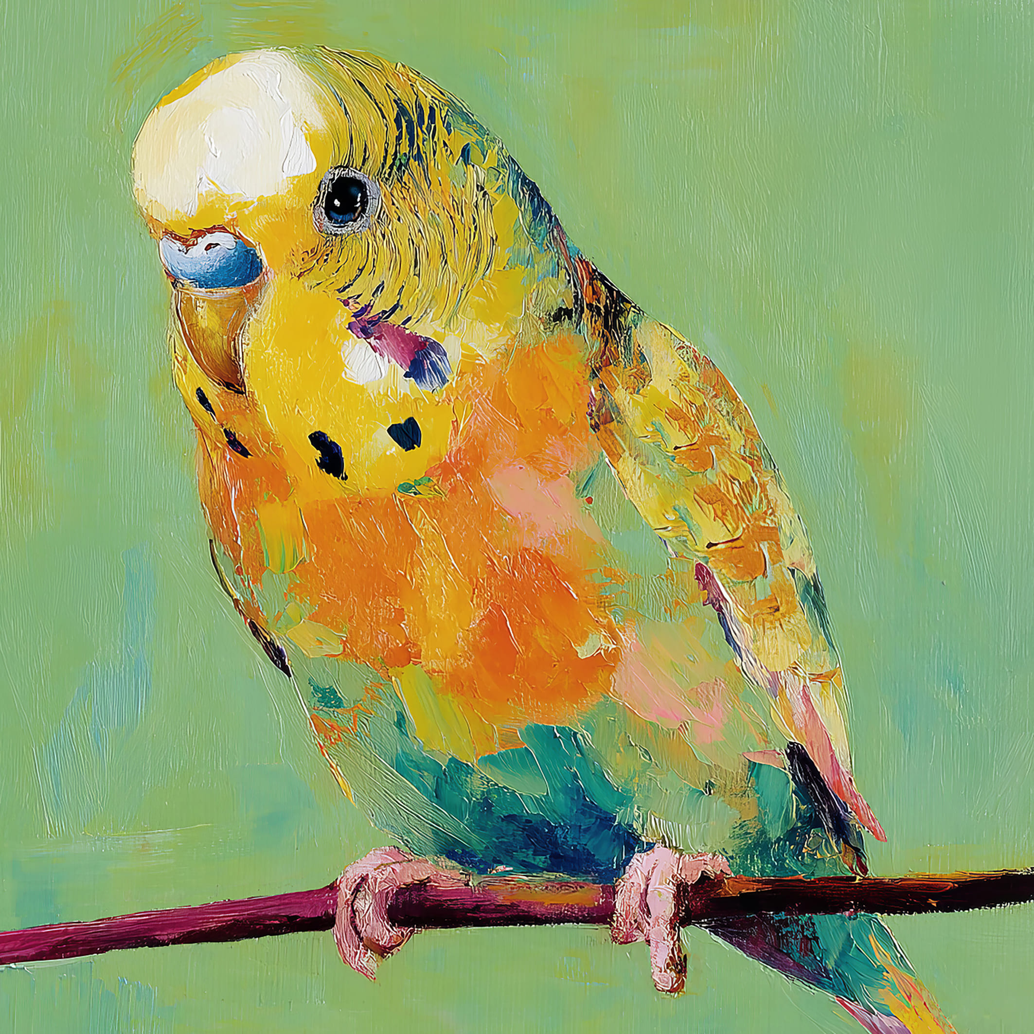 Ölbild mit Rahmen Wellensittich bunt