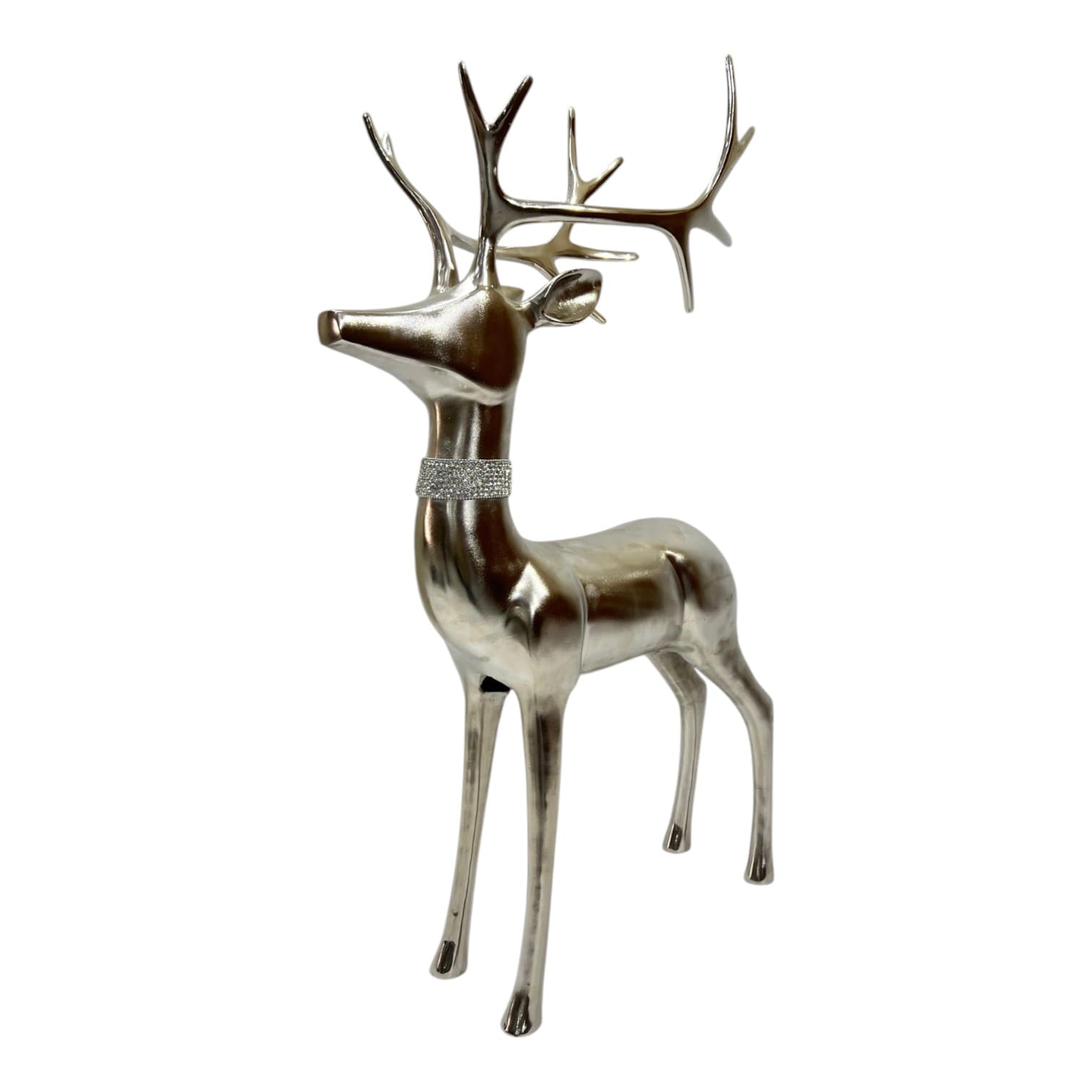 Figur Hirsch Alu Nickel mit Schmuckhalsband 55,85x22,85x92,75cm