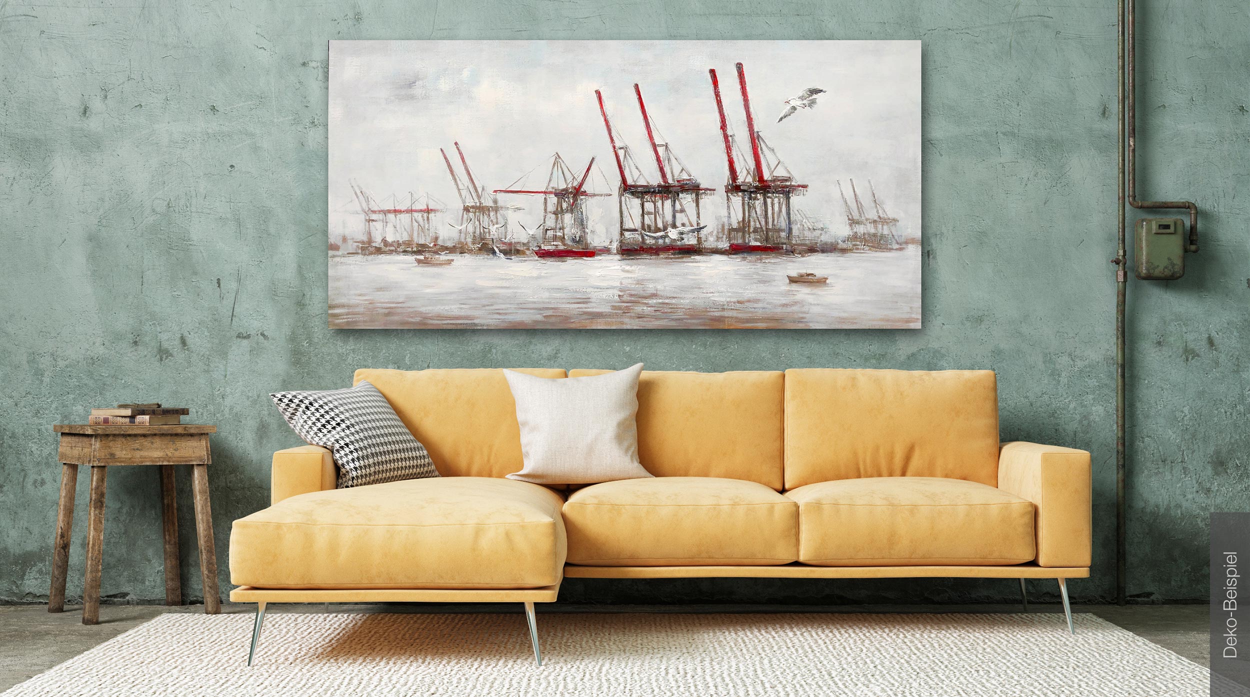 Ölbild Skyline Hamburg - Containerkräne