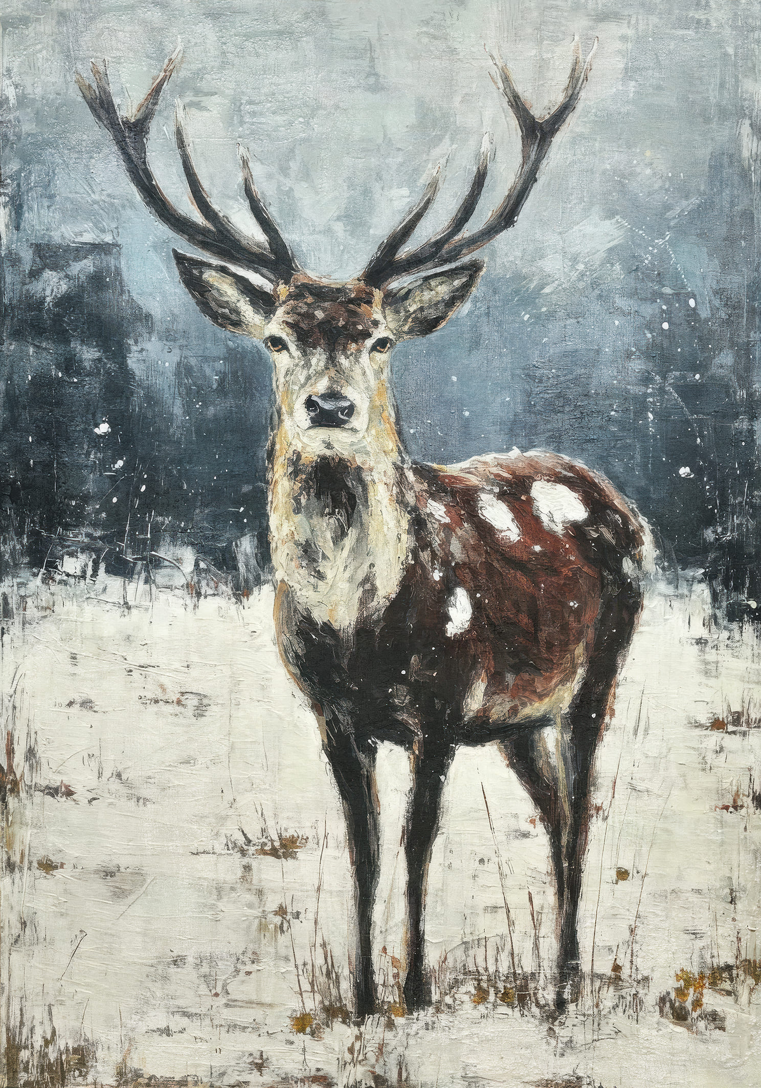 Ölbild Hirsch im Schnee 70x100cm