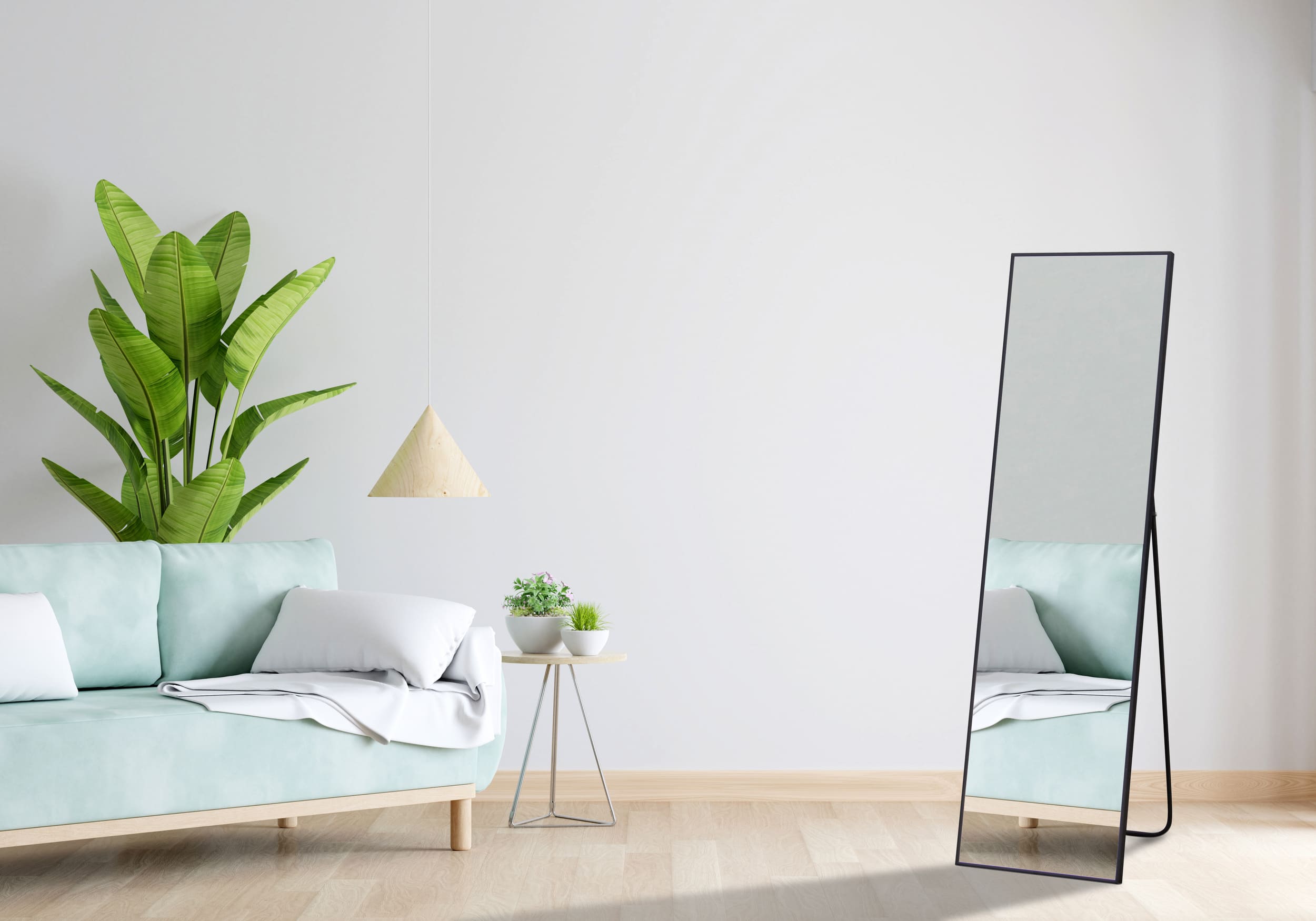 Wandspiegel Aluminium mit minimalistischem freistehenden Rahmen schwarz 140x40c