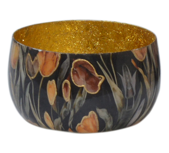 Topf Eisen mit Blumendekor schwarz 8x8x5cm