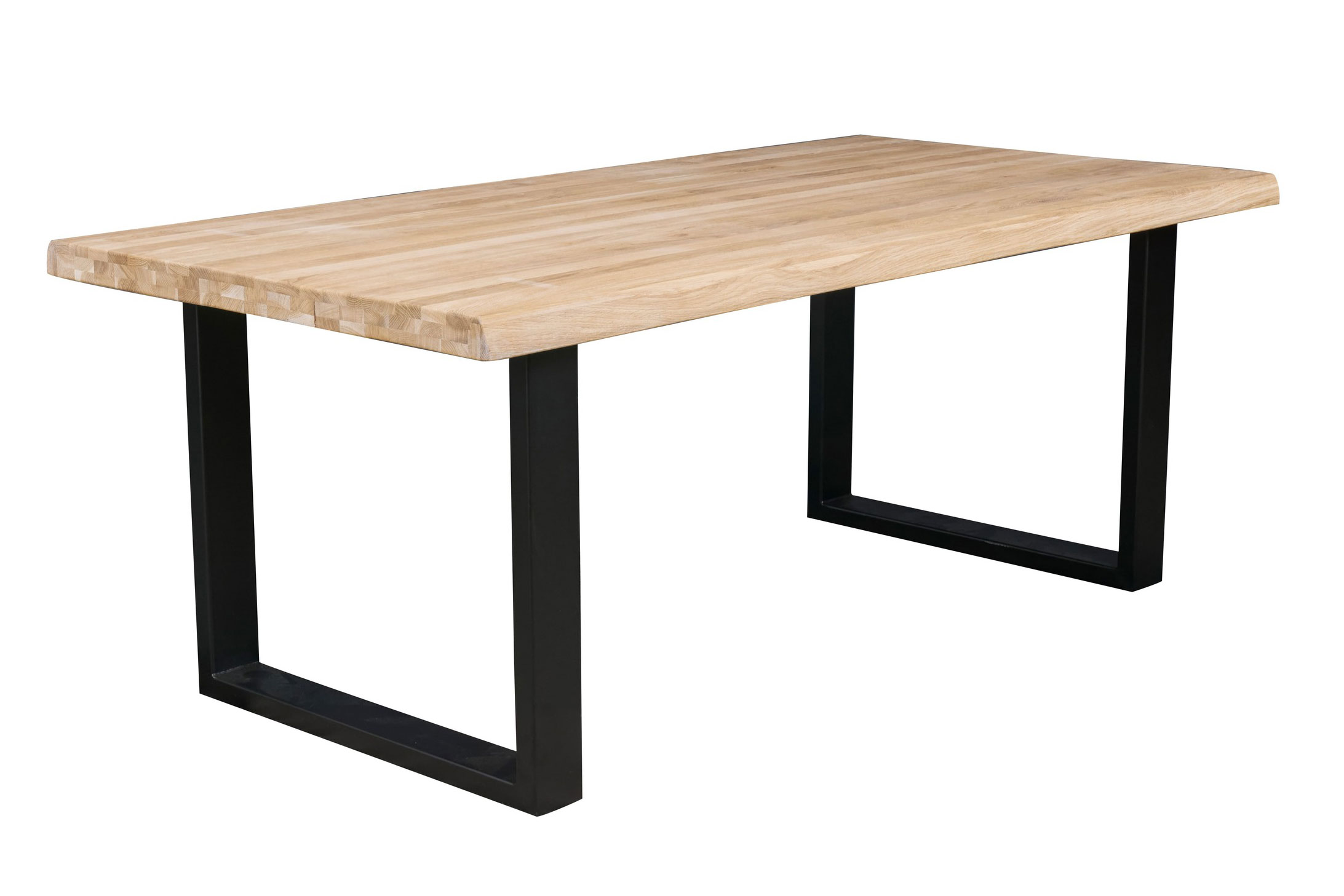 Esstisch Eiche Bianco mit Baumkante 200x100x76cm U-Gestell Eisen schwarz