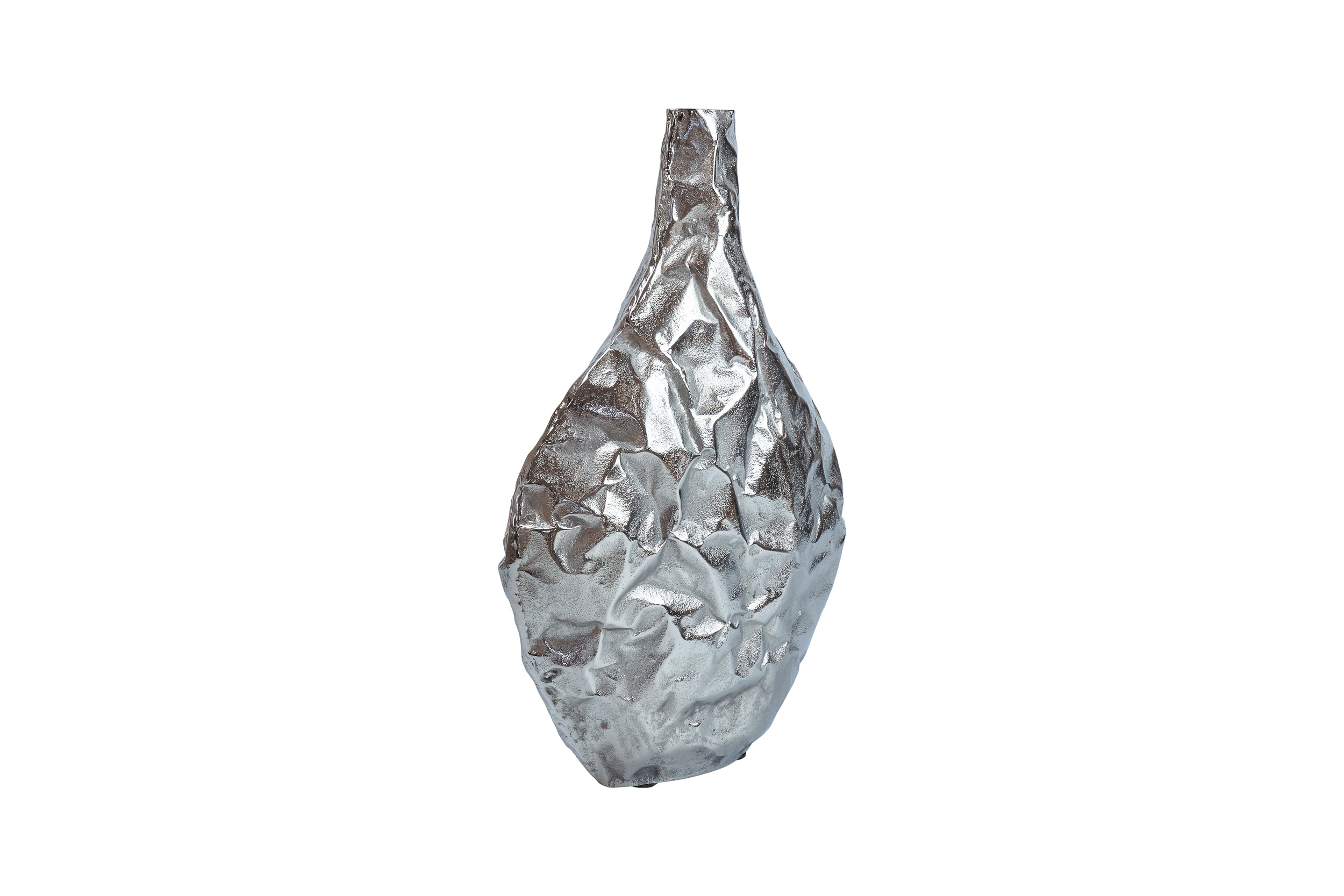 Vase mit Knitteroptik Alu Raw Nickel 42x28x10cm