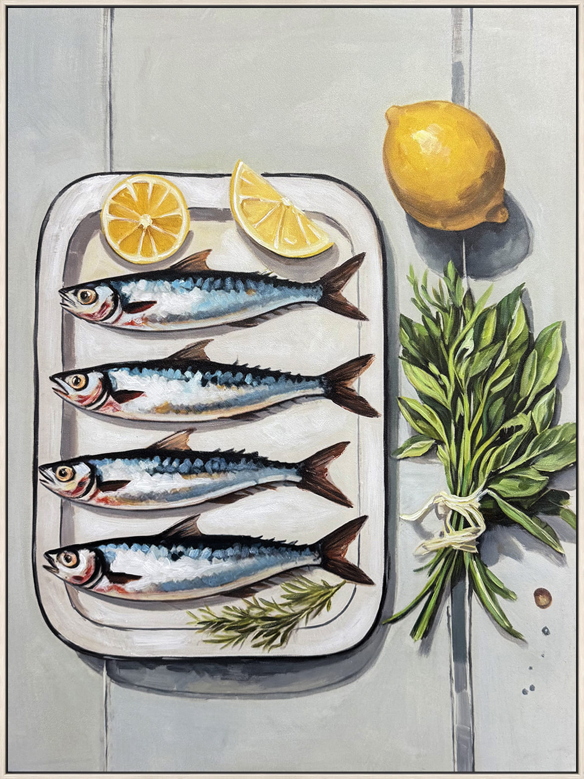 Wandbild Acryl Frame fish plate with lemon 60x80cm