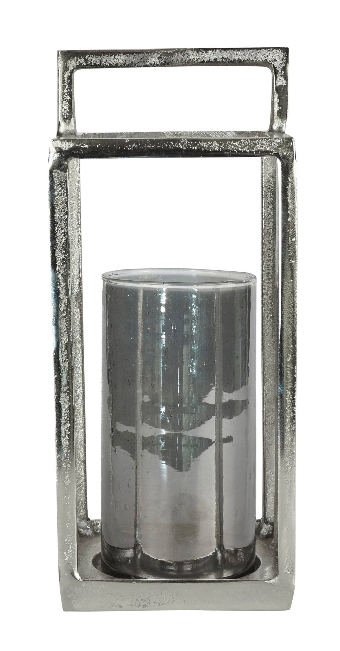 Laterne Gestell Alu Nickel mit Glaseinsatz grau 15x15x32cm