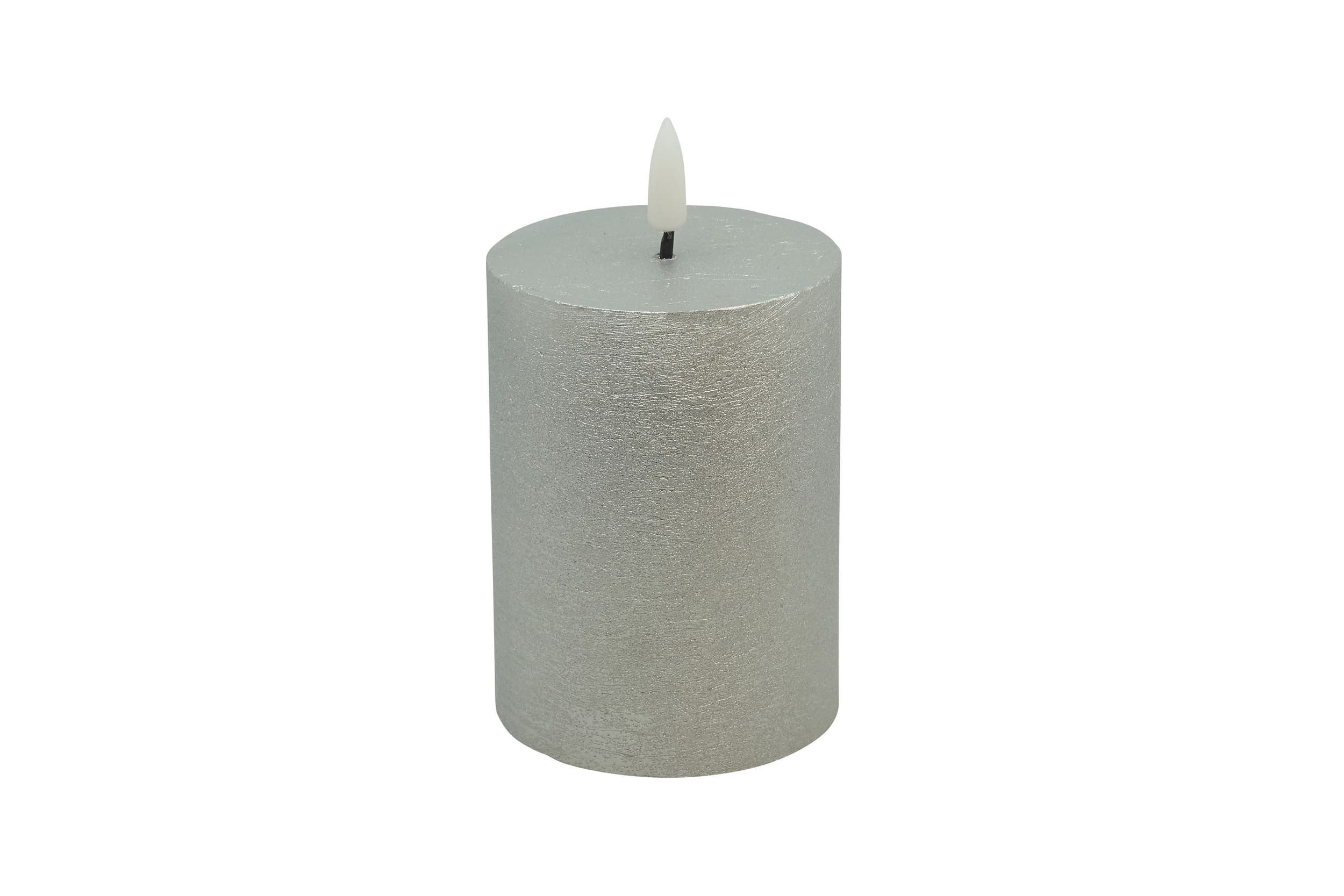 LED Stumpenkerze Winter Echtwachs silver metallic rustic 7,5x10cm 3D-Flamme war