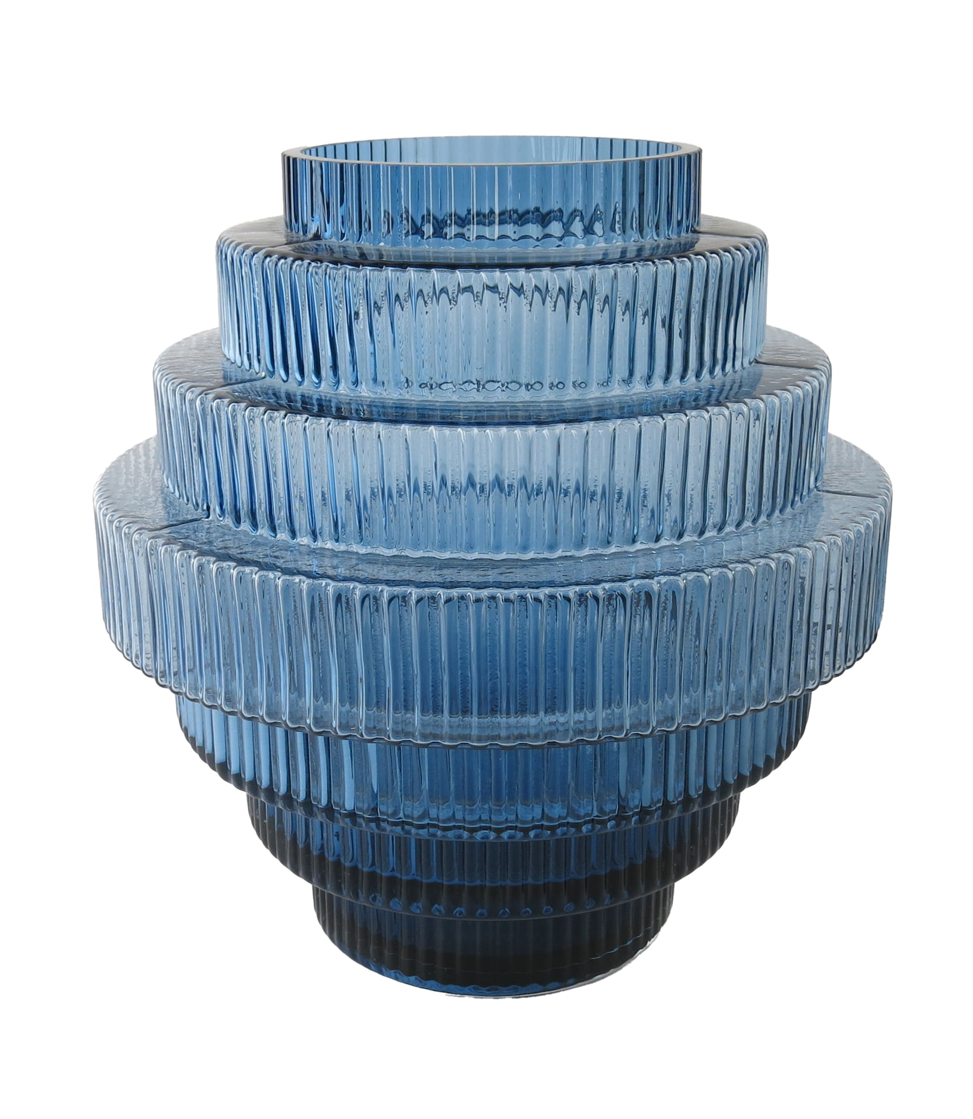 Glasvase blau mit Ringen 22x22x23cm