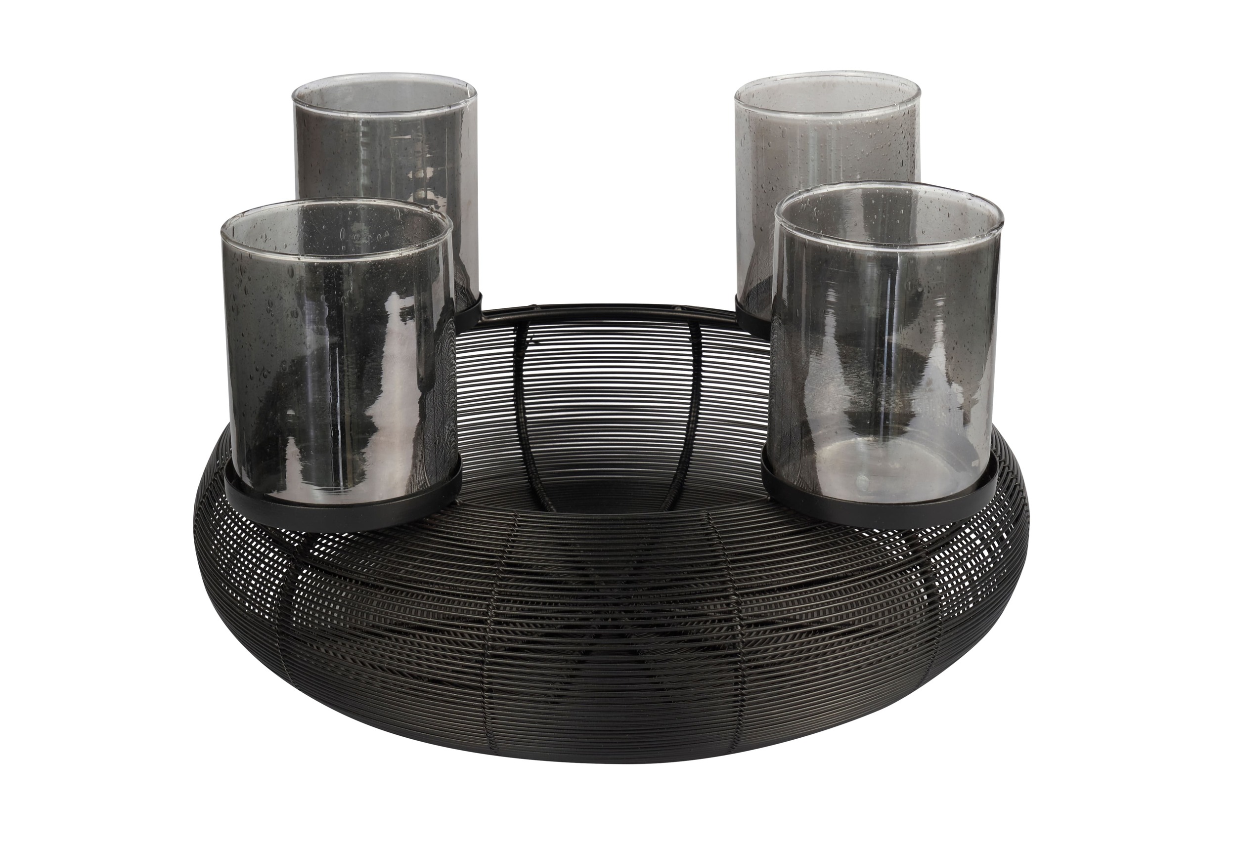 Dekokranz Eisen schwarz mit 4 Gläsern 46x46x26cm