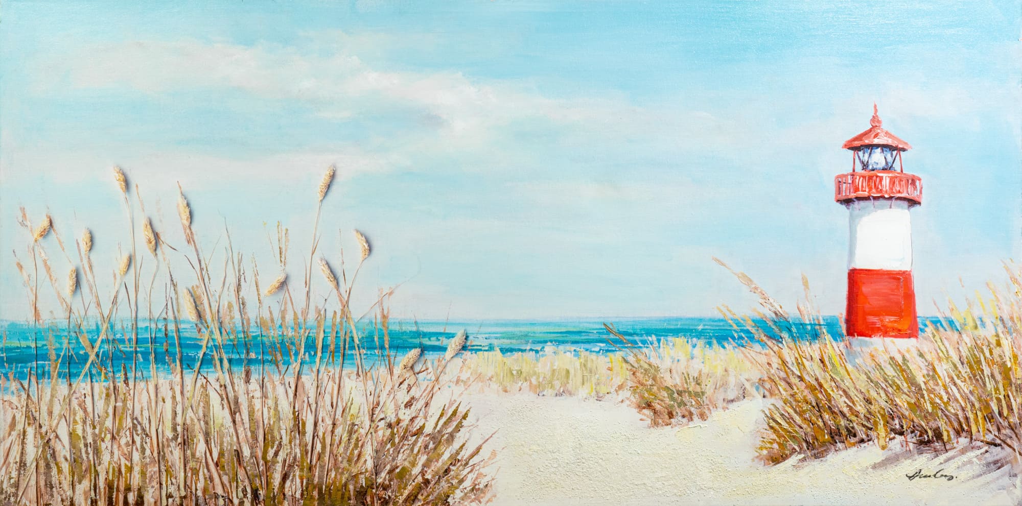 Ölbild Leuchtturm am Strand 140x70cm