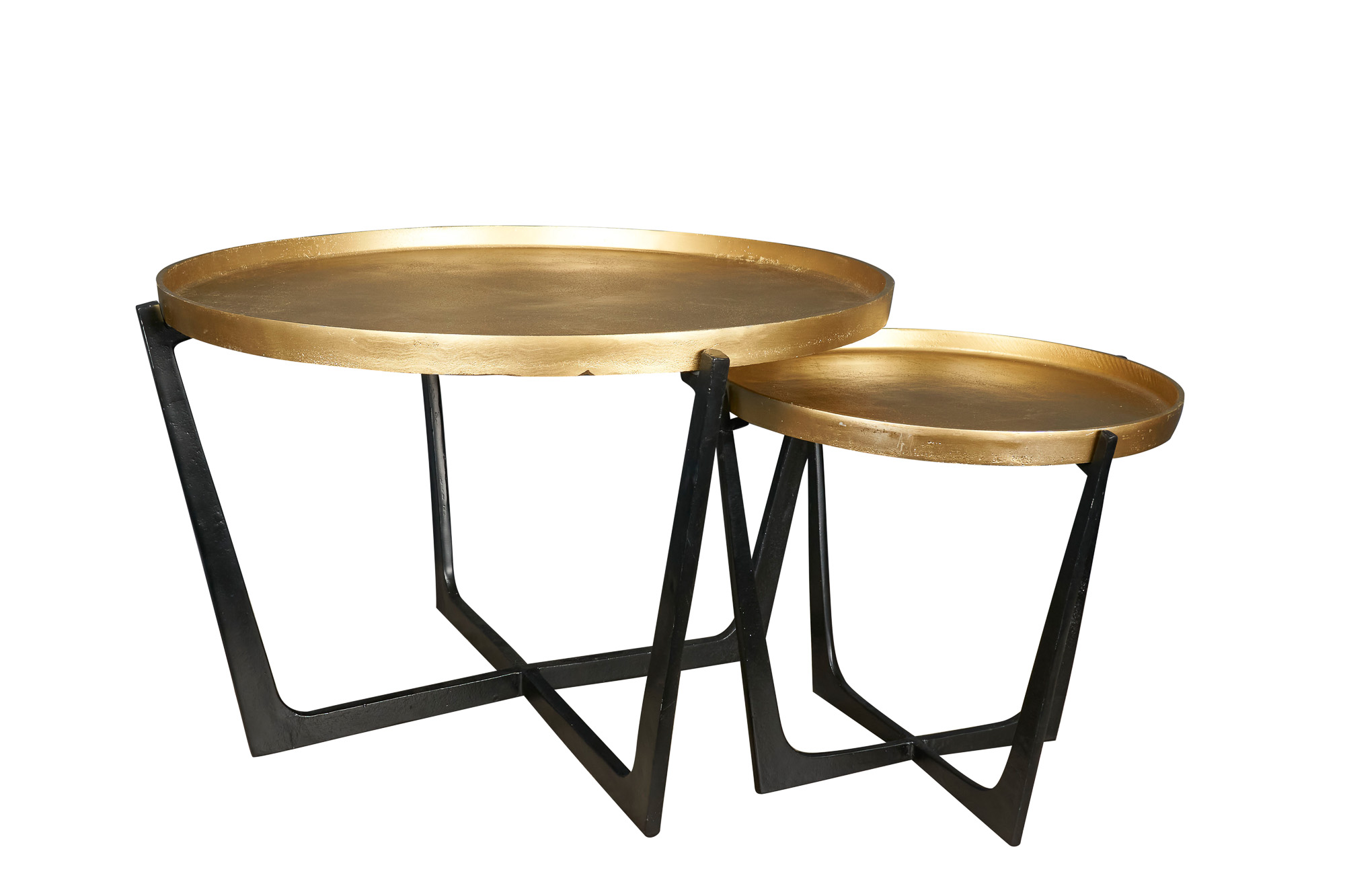 Tisch Set2 Platte Alu gold Kreuzfuß Metall schwarz