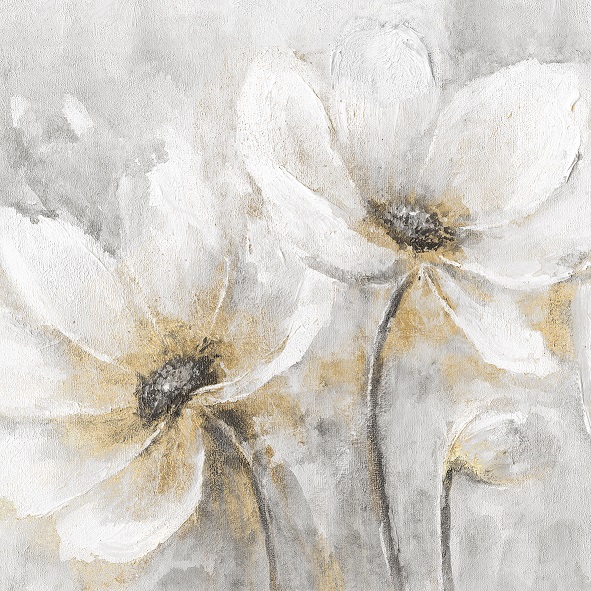 Ölbild offene weiße Blüten 70x70cm